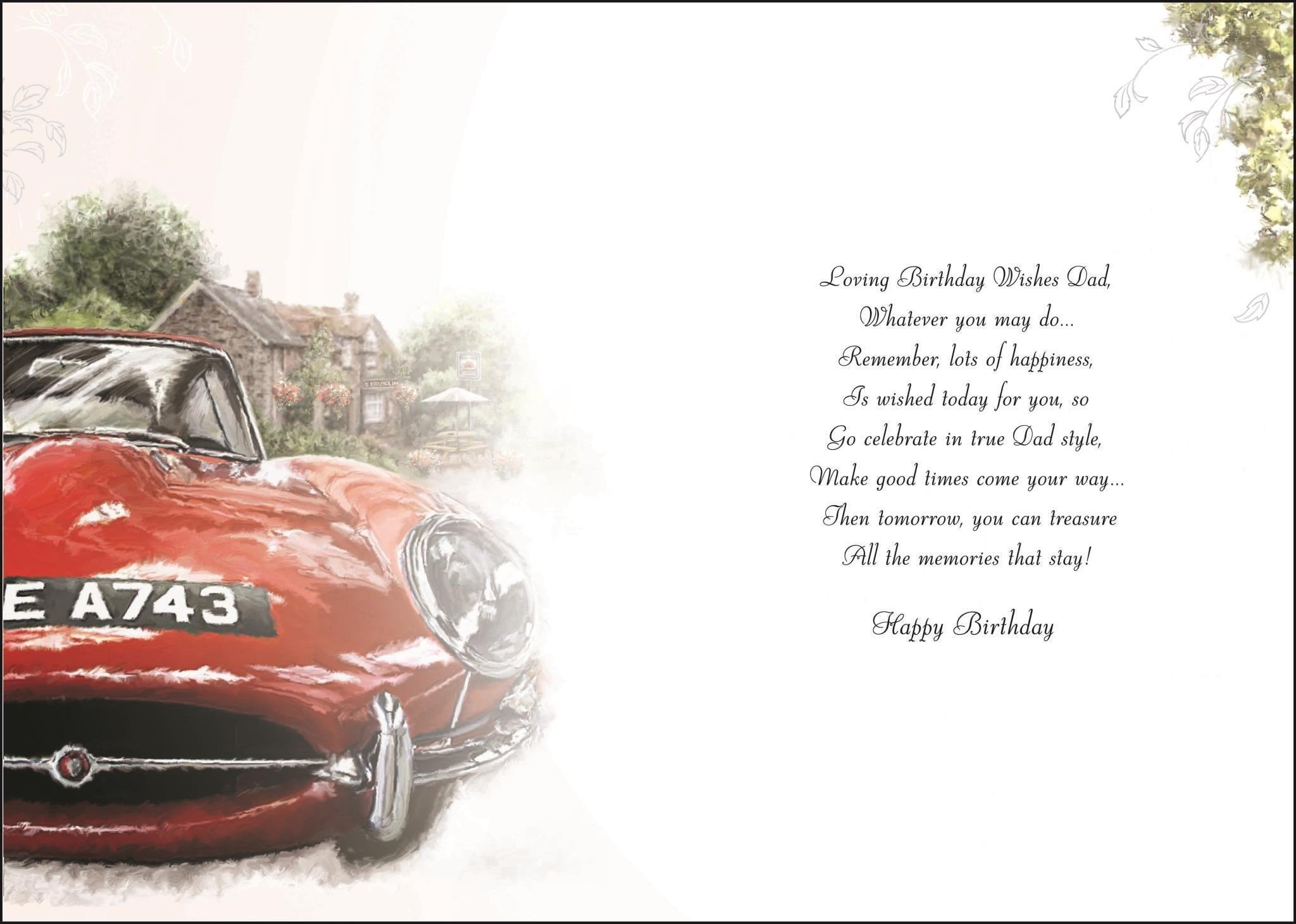Inside of Dad Birthday Vintage Car Greetings Card