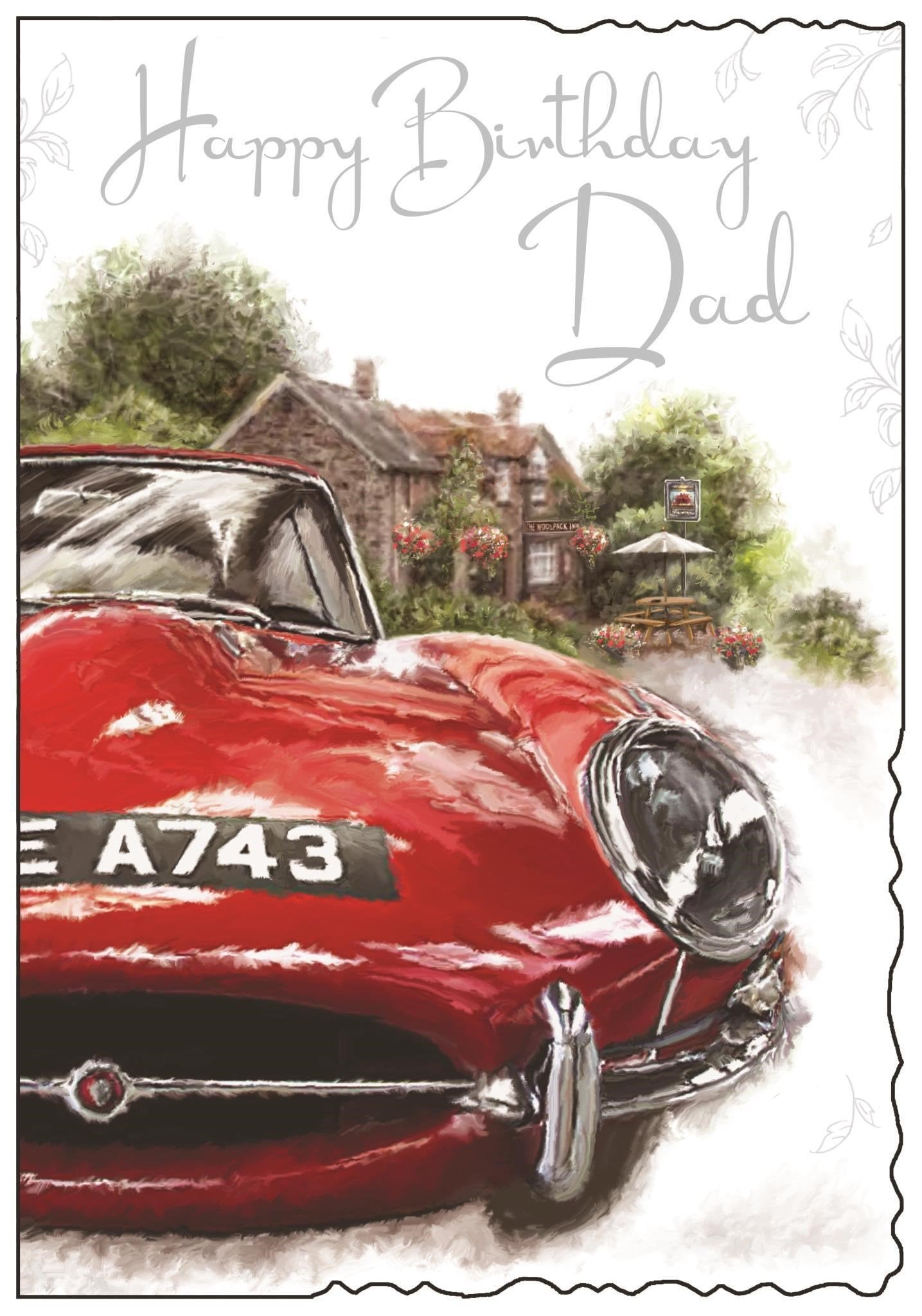 Front of Dad Birthday Vintage Car Greetings Card