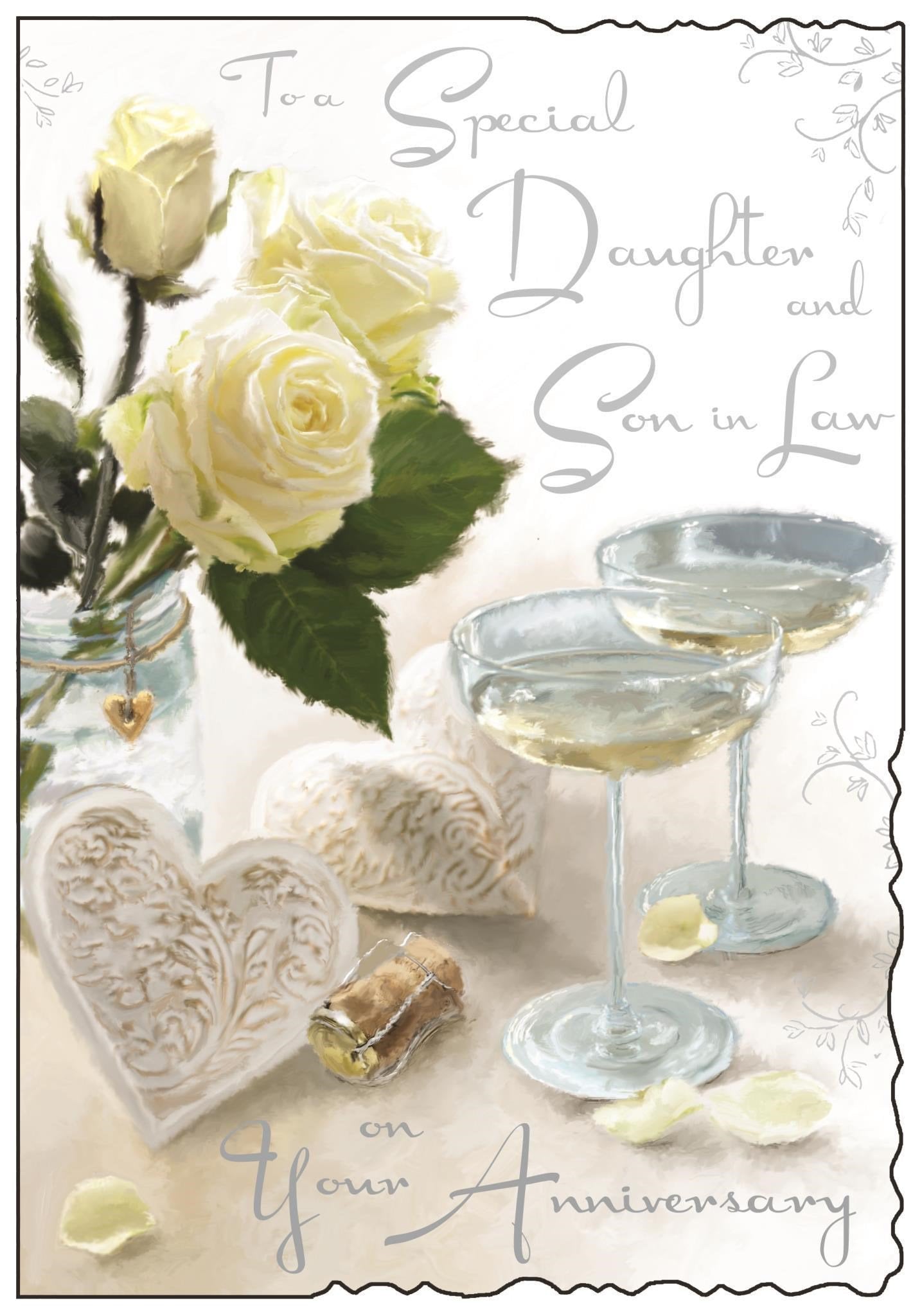 Front of Anniversary Daughter & SIL Drinks Greetings Card