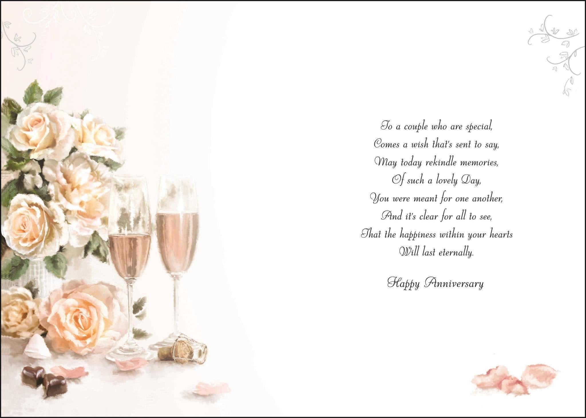 Inside of Anniversary Sister & BIL Flutes Greetings Card