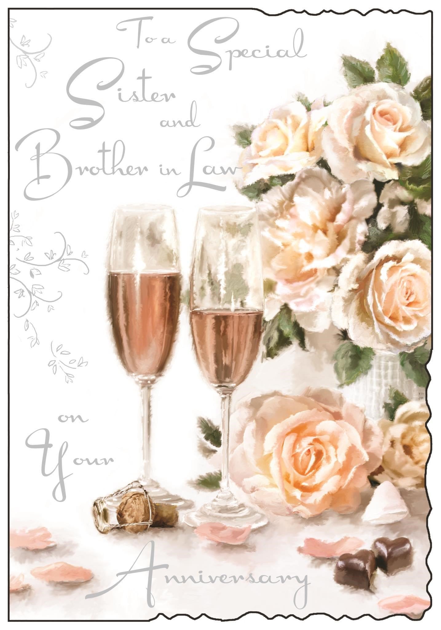 Front of Anniversary Sister & BIL Flutes Greetings Card