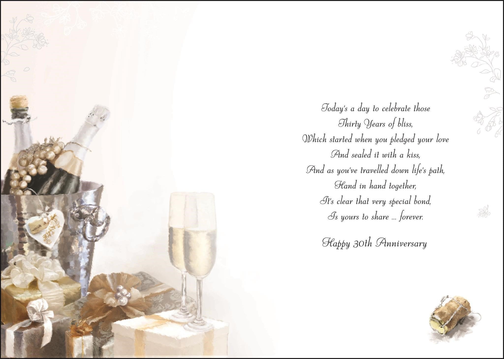 Inside of 30th Pearl Anniversary Wishes Greetings Card