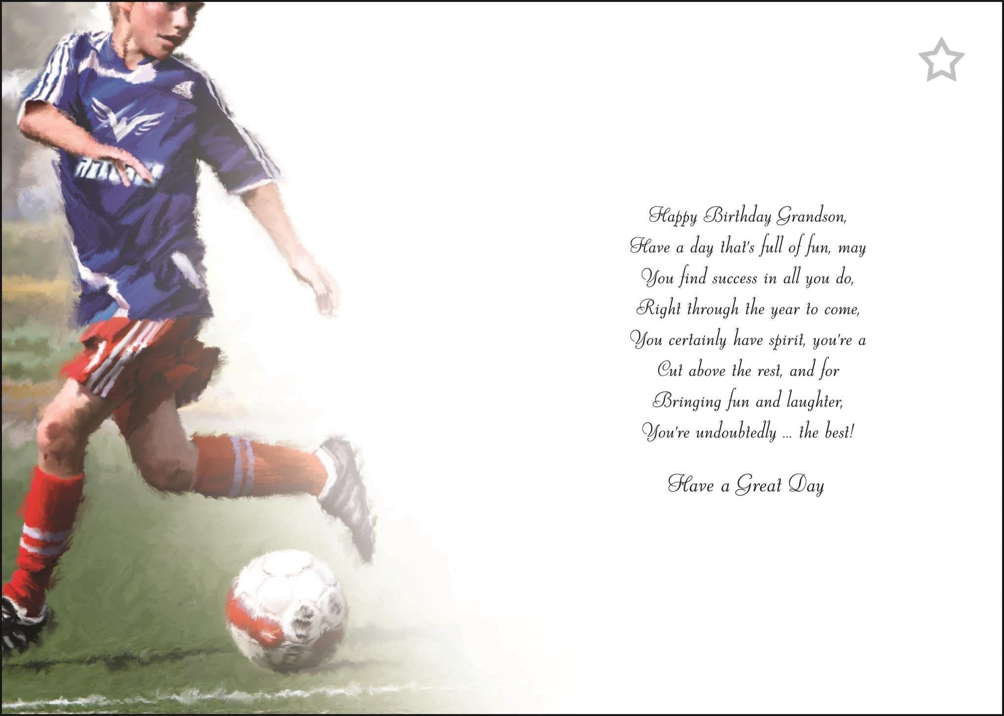 Inside of Grandson Birthday Football  Greetings Card