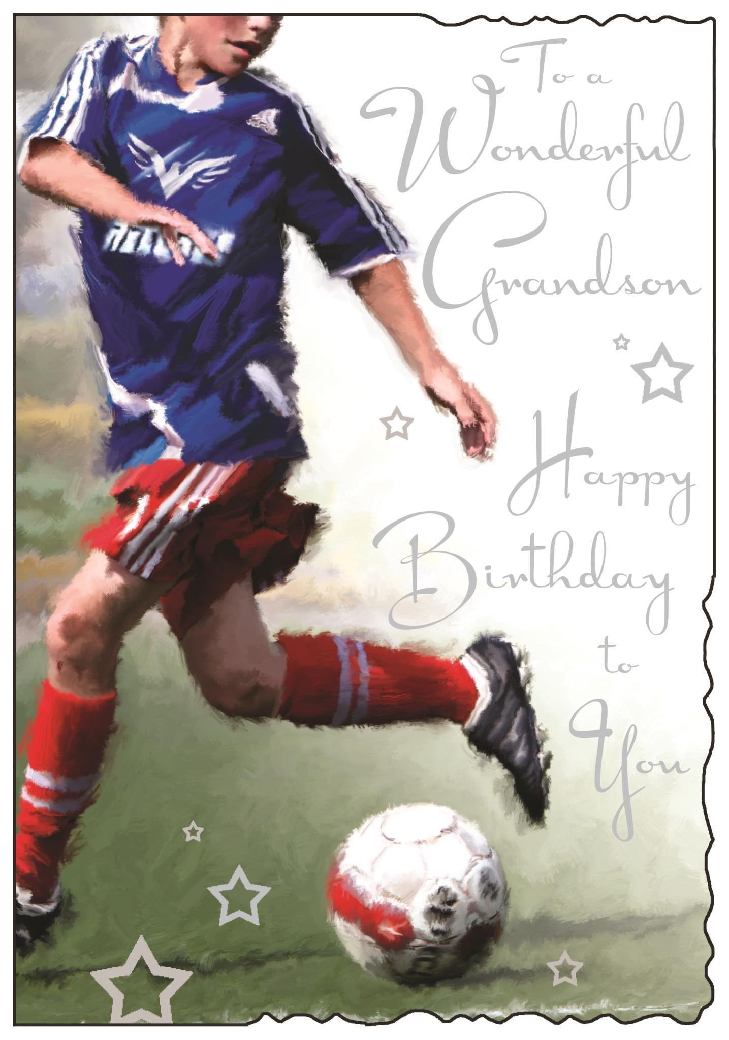 Front of Grandson Birthday Football  Greetings Card