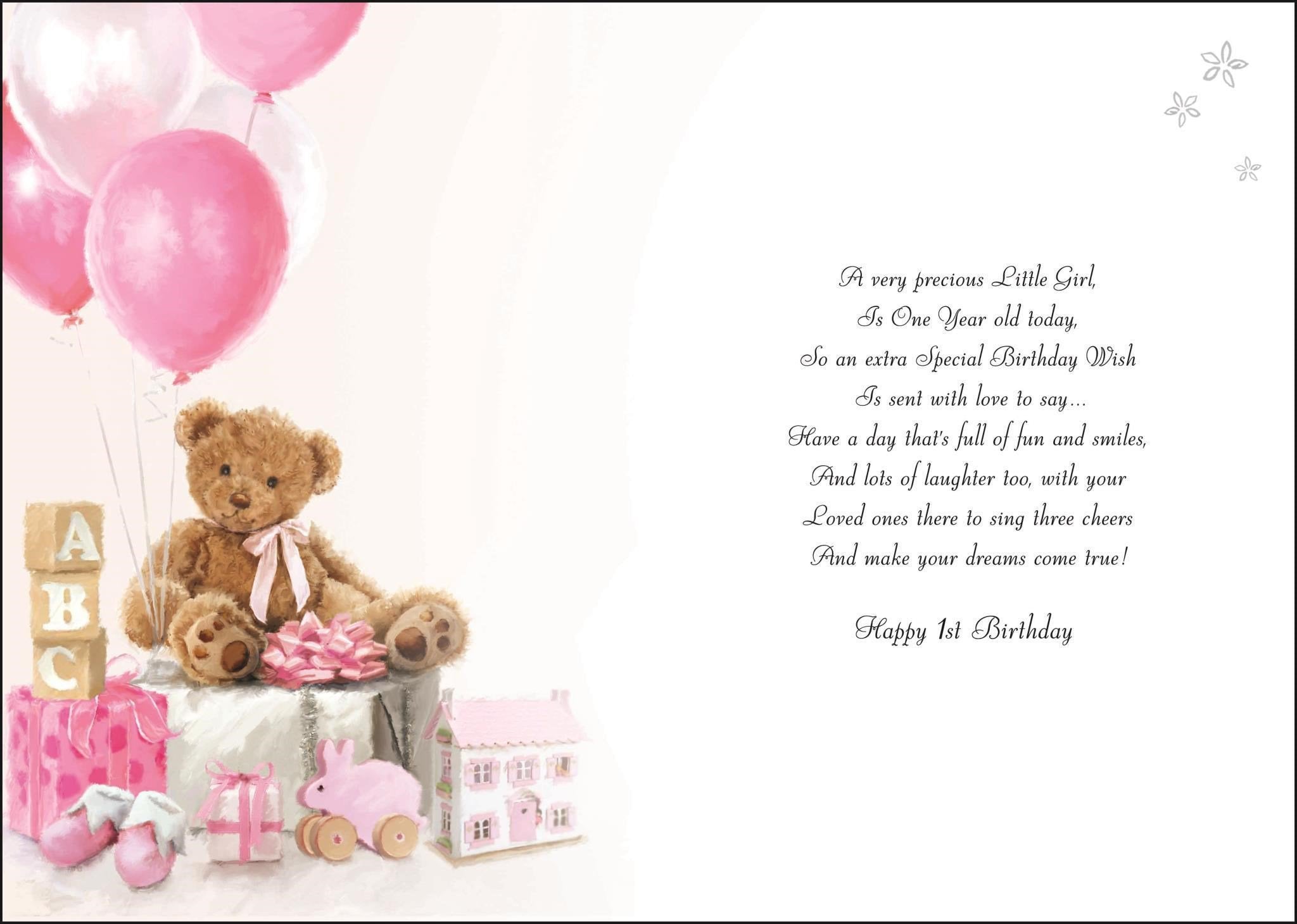 Inside of 1st Birthday Girl Teddy Greetings Card
