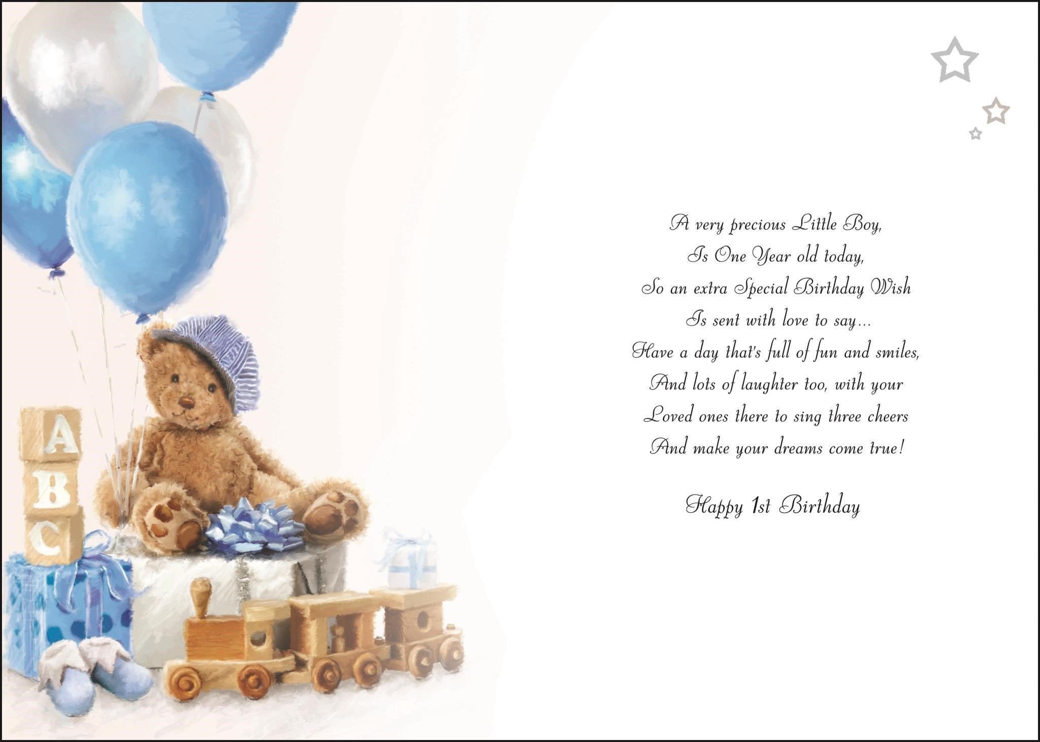 Inside of 1st Birthday Boy Teddy Greetings Card