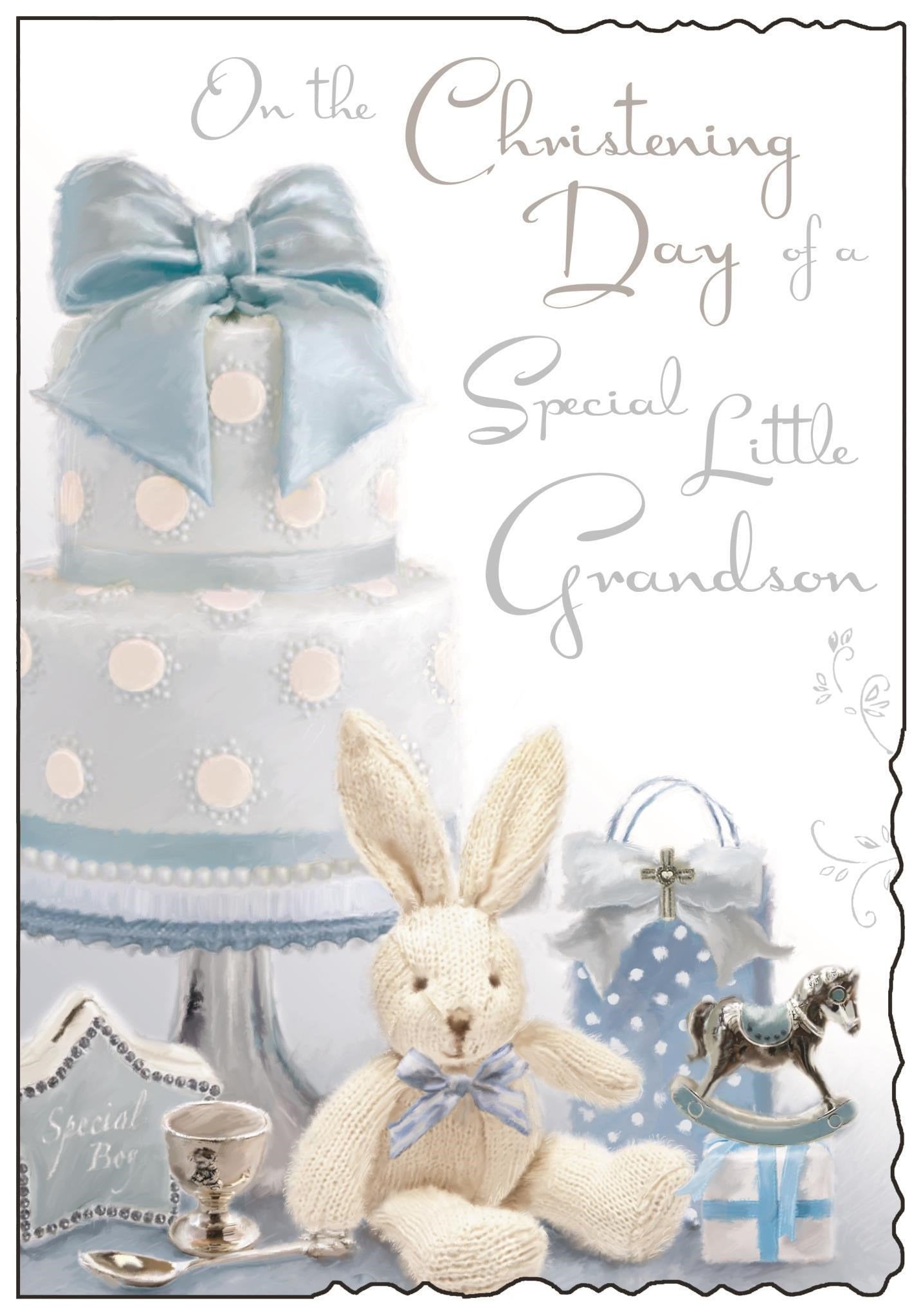 Front of Christening Grandson Greetings Card