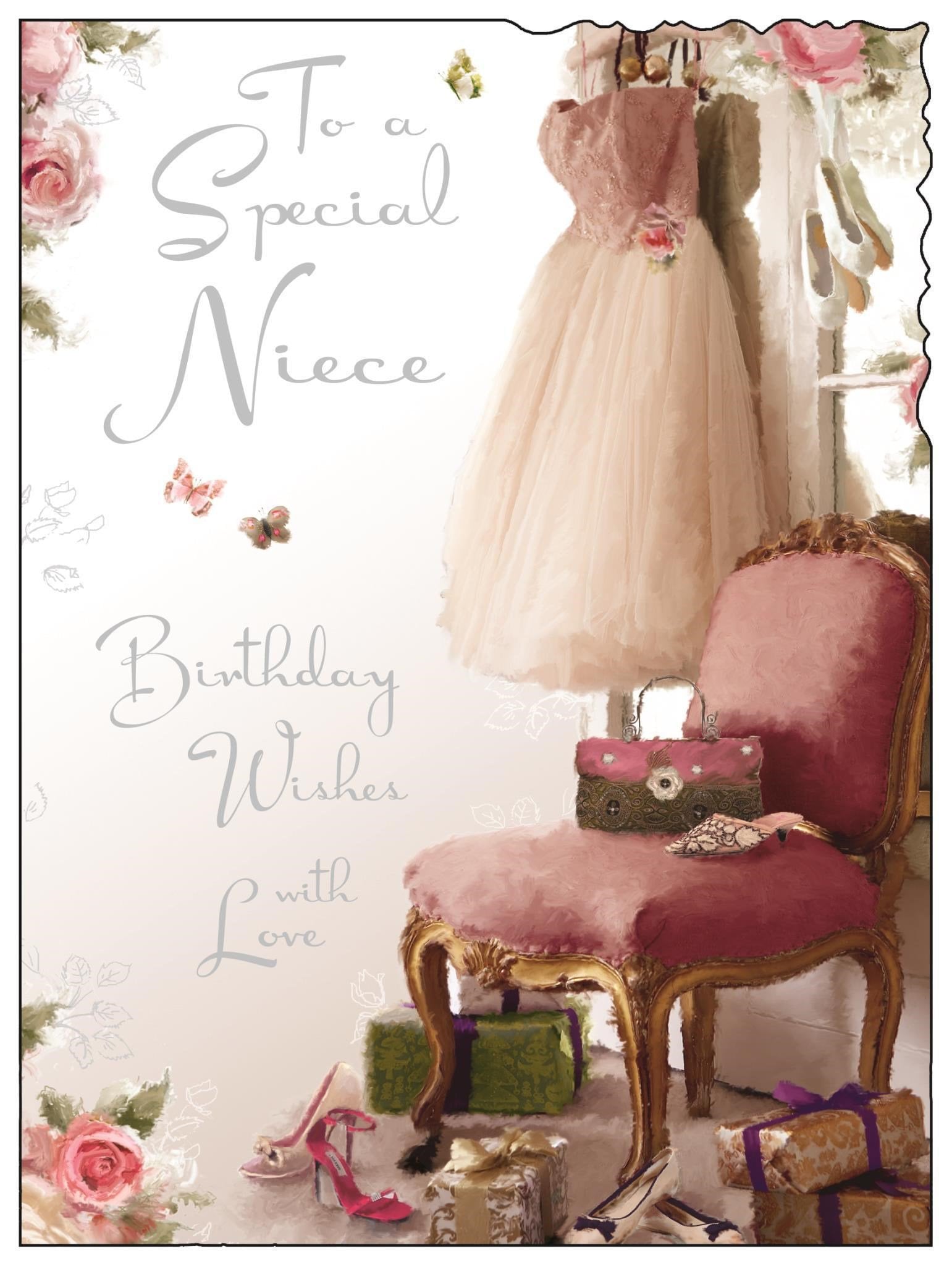 Front of Niece Birthday Gown Greetings Card