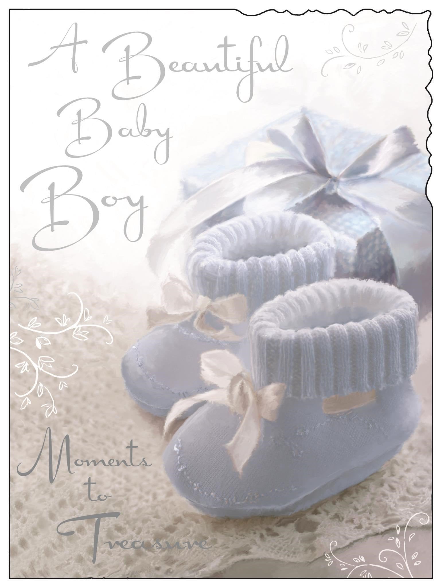 Front of New Baby Boy Shoes Greetings Card