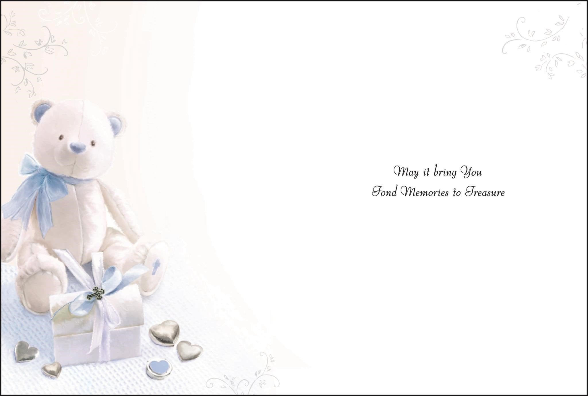 Inside of Christening Boy Teddy Greetings Card
