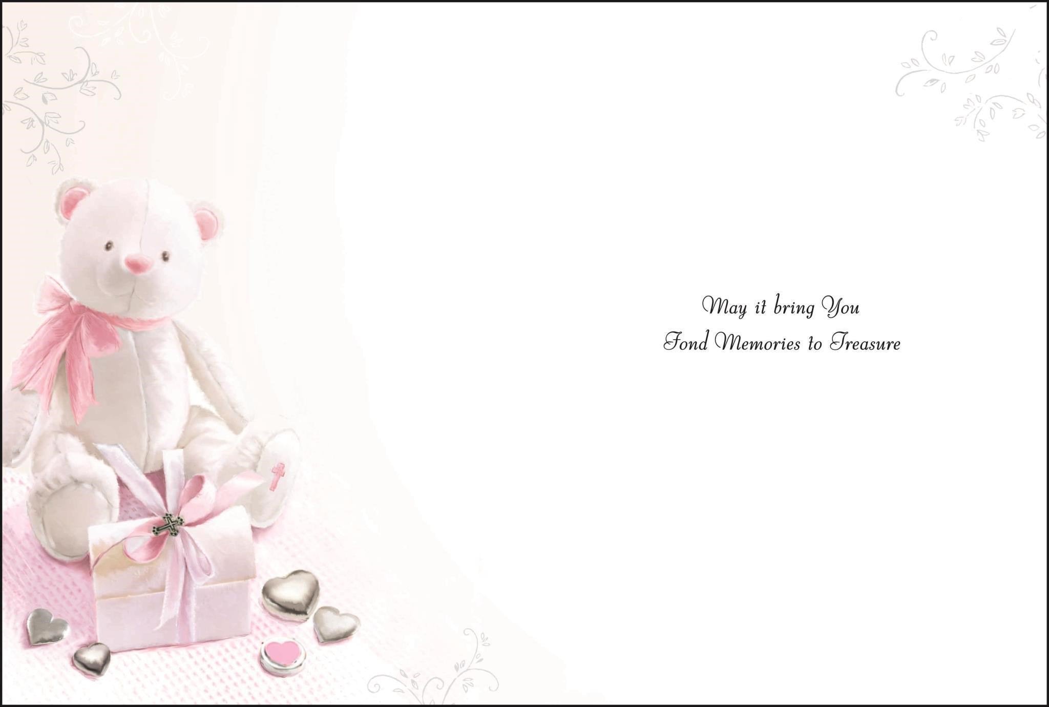 Inside of Christening Girl Teddy Greetings Card