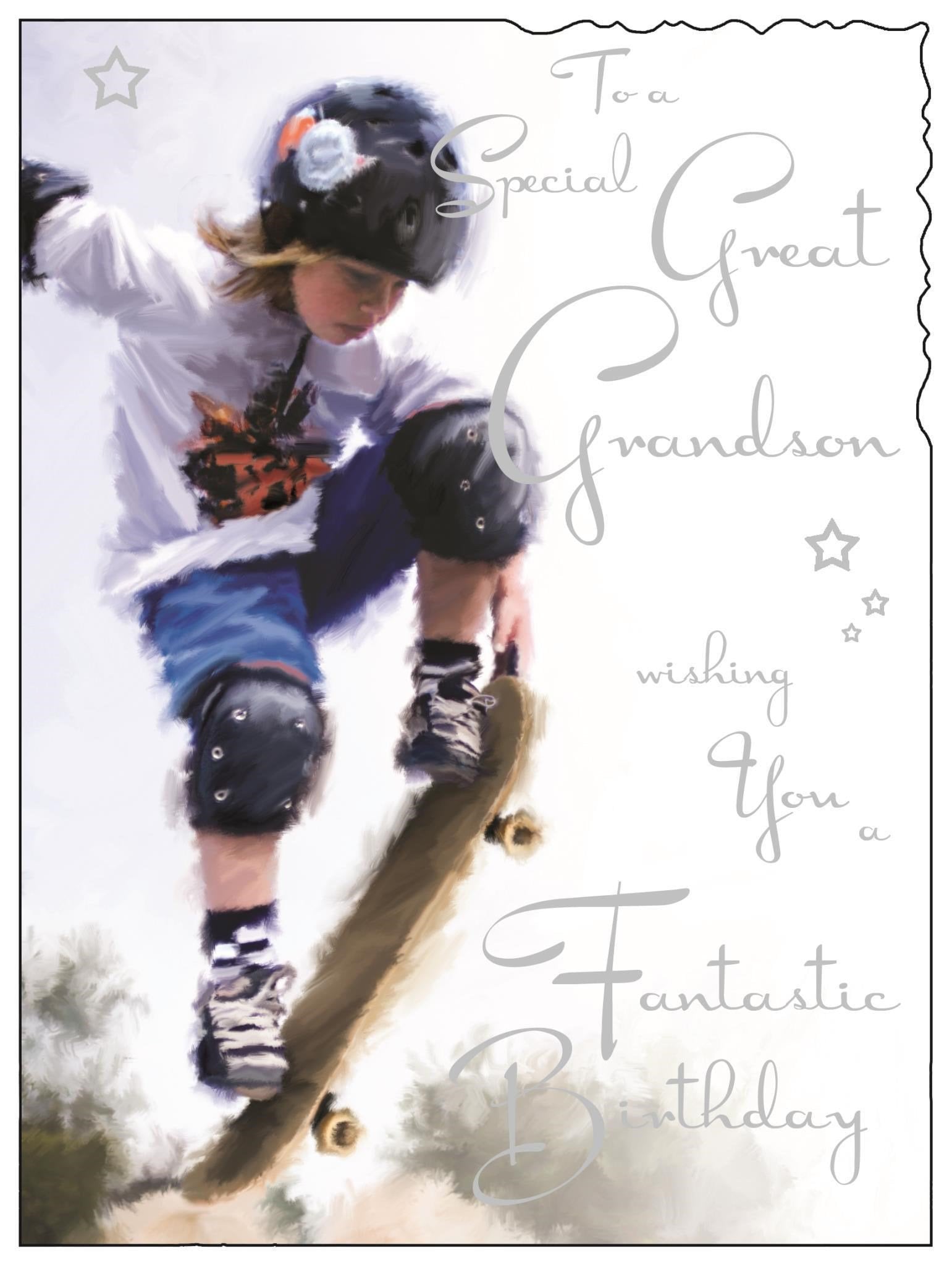 Front of Great Grandson Birthday Skater Greetings Card