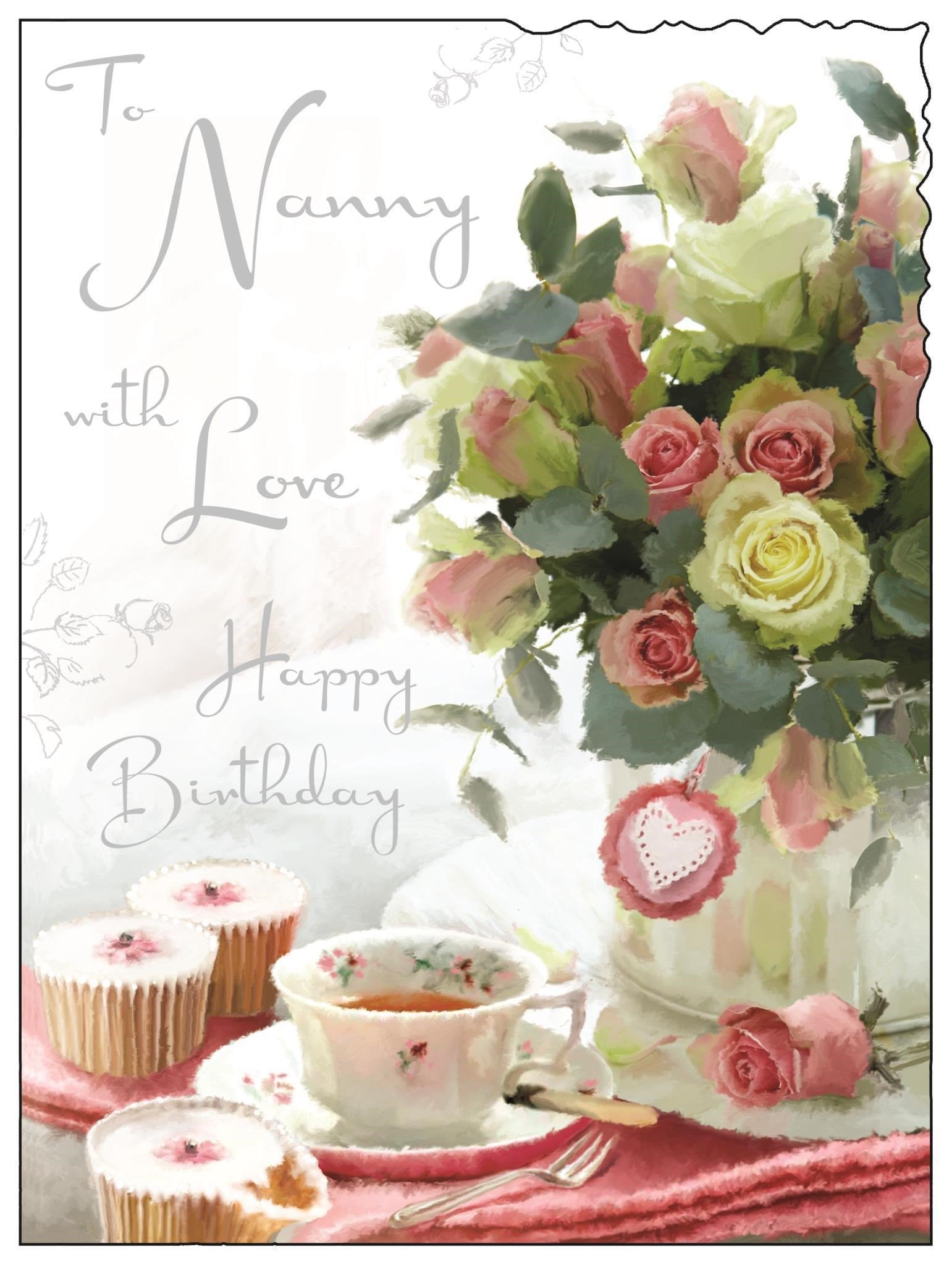 Front of Nanny Birthday Flowers Greetings Card