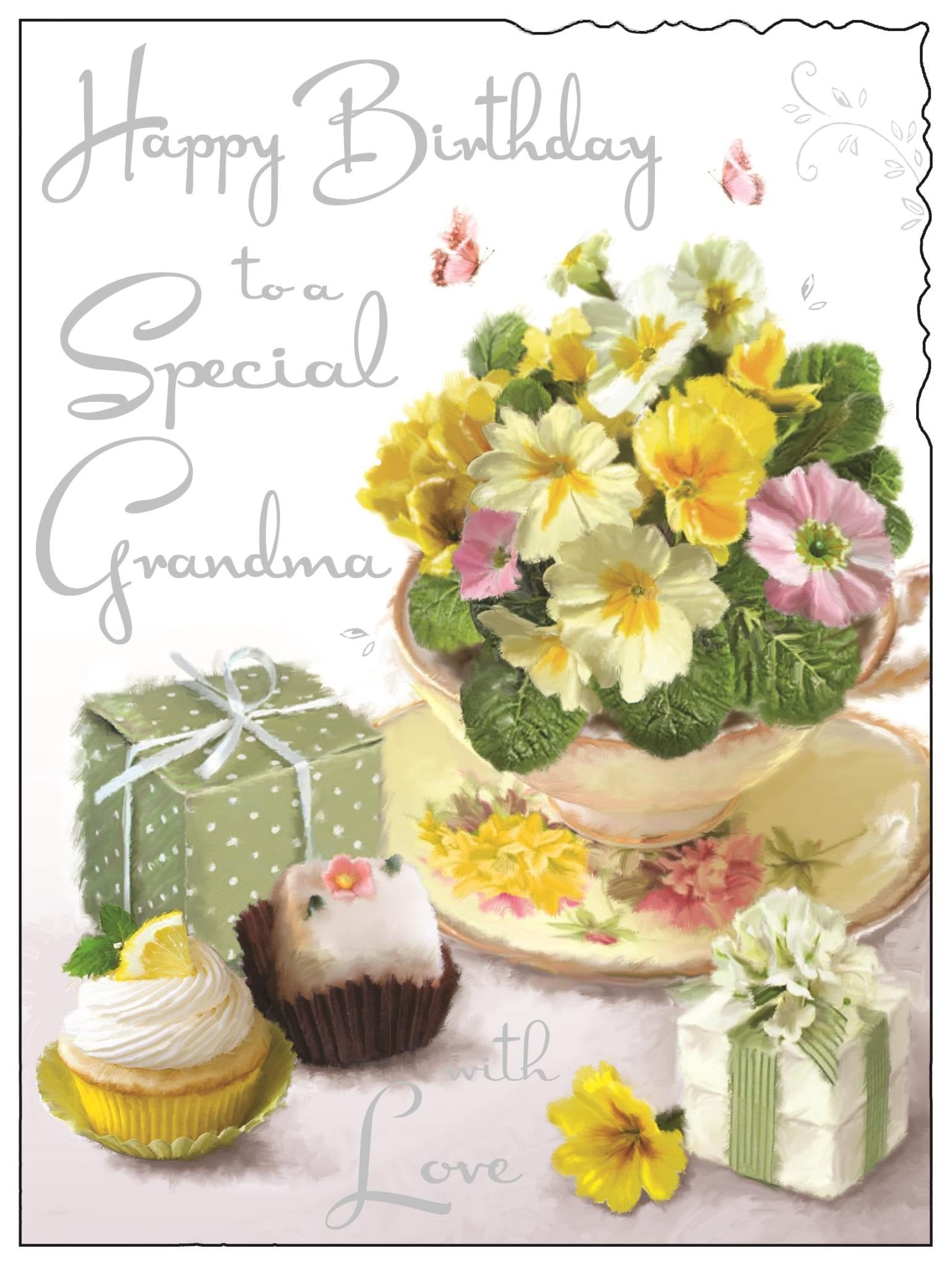 Front of Grandma Birthday Flowers Greetings Card