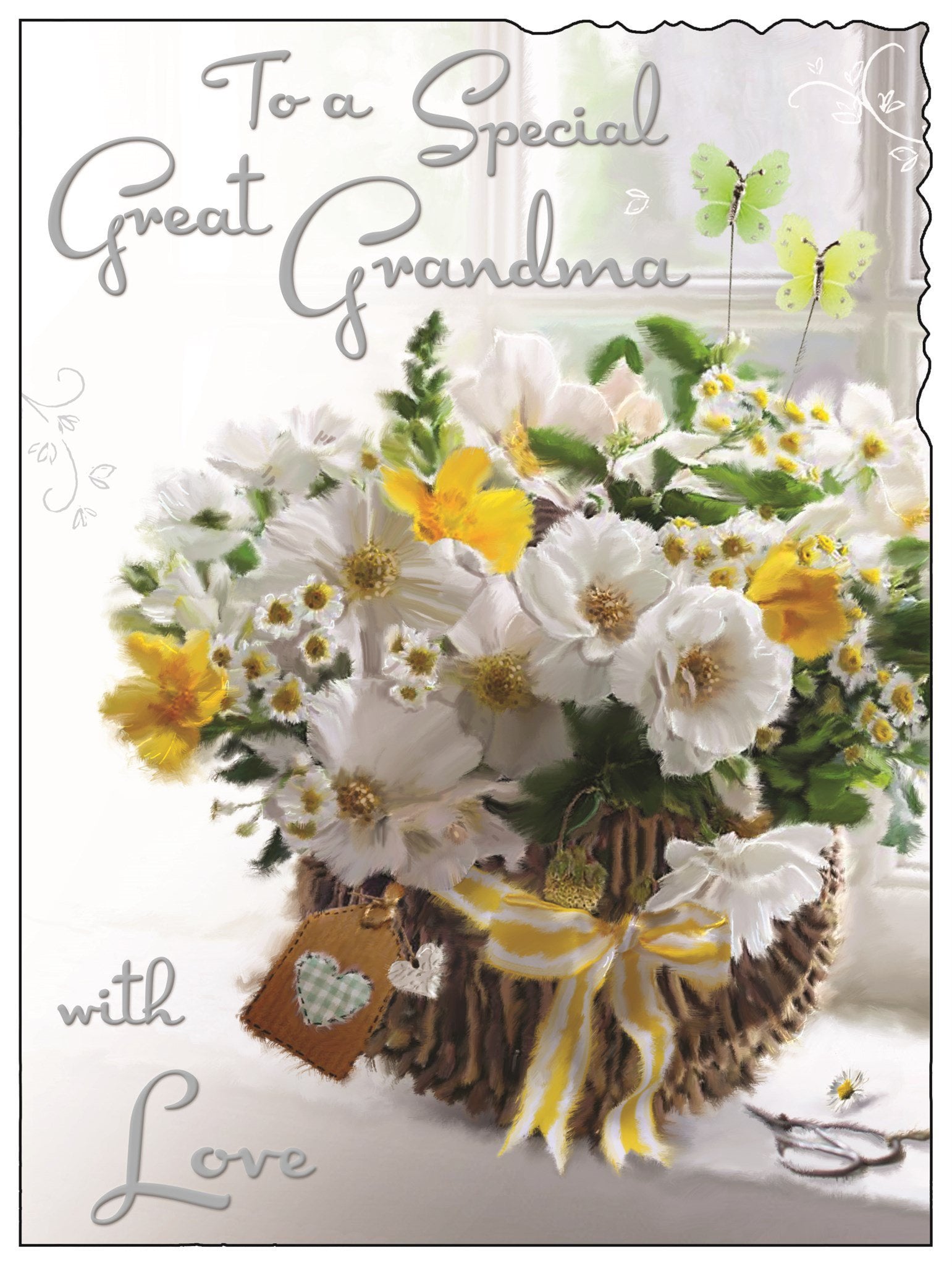 Front of Great Grandma Birthday Flowers Greetings Card
