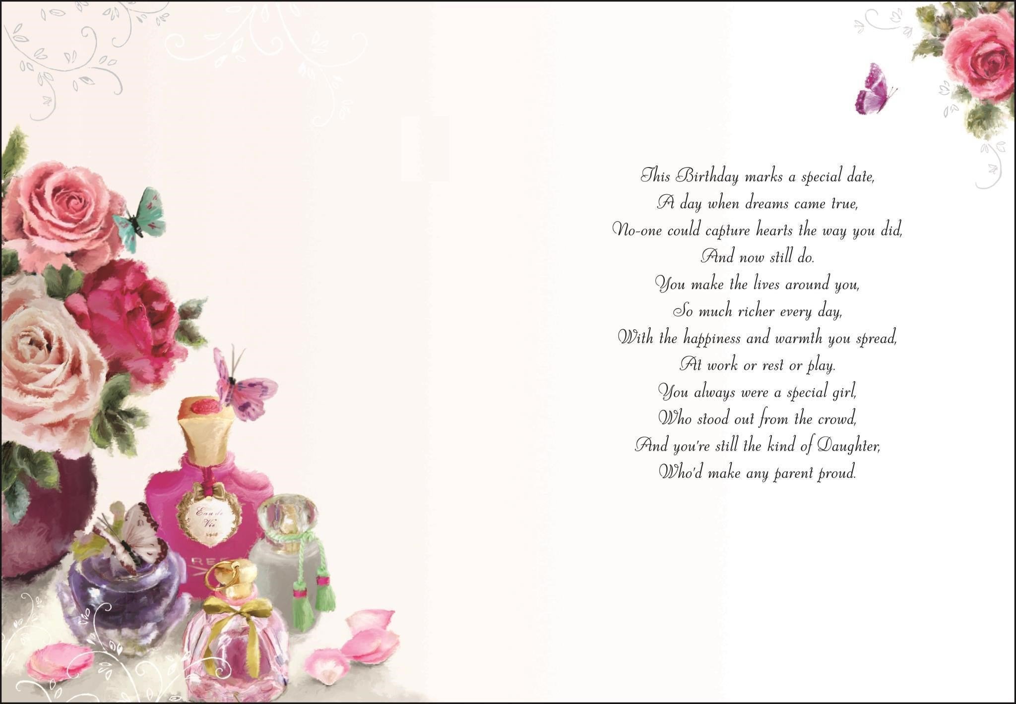 Inside of Daughter Birthday Perfume Greetings Card
