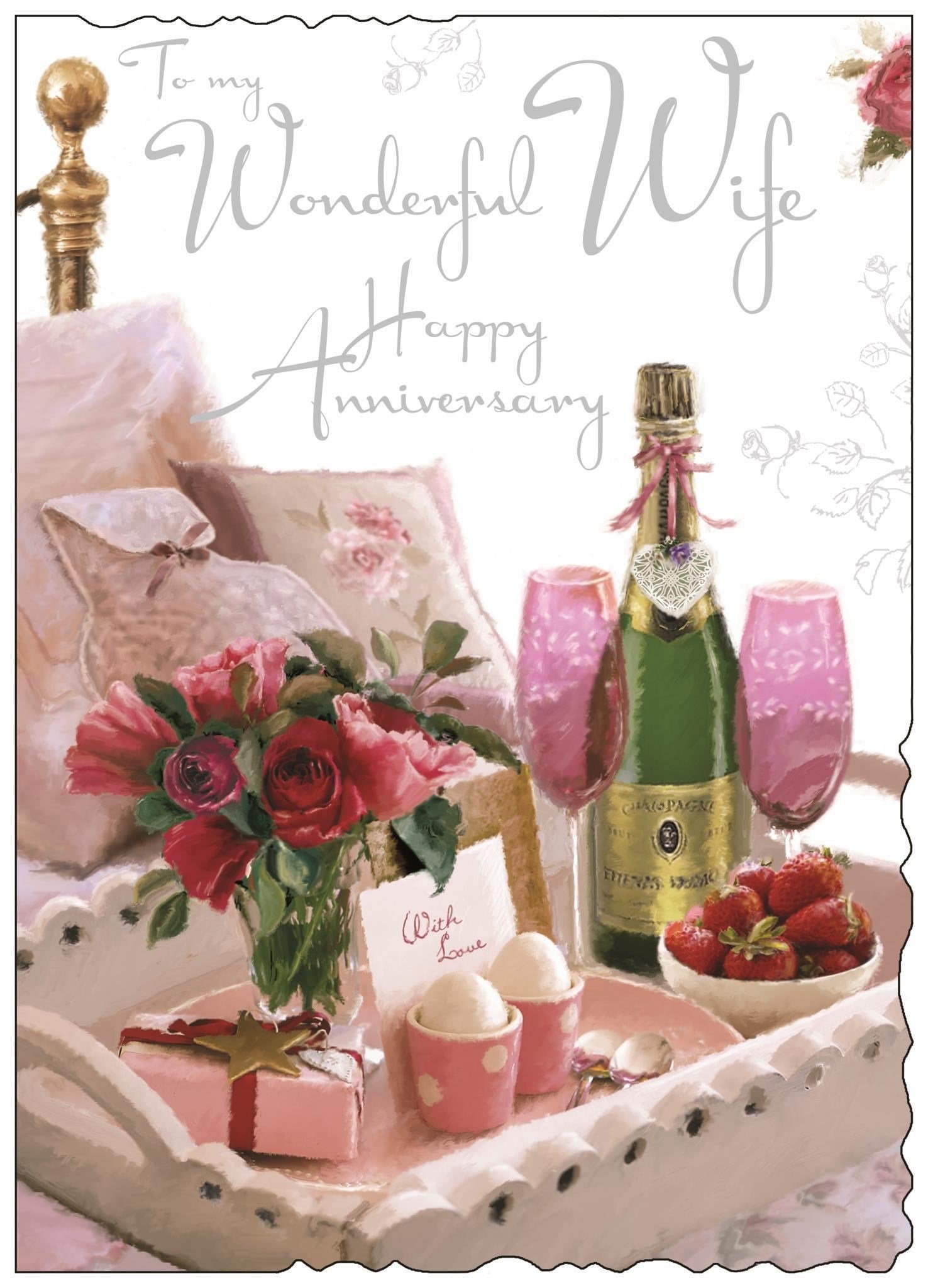 Front of Anniversary Wife Breakfast Greetings Card