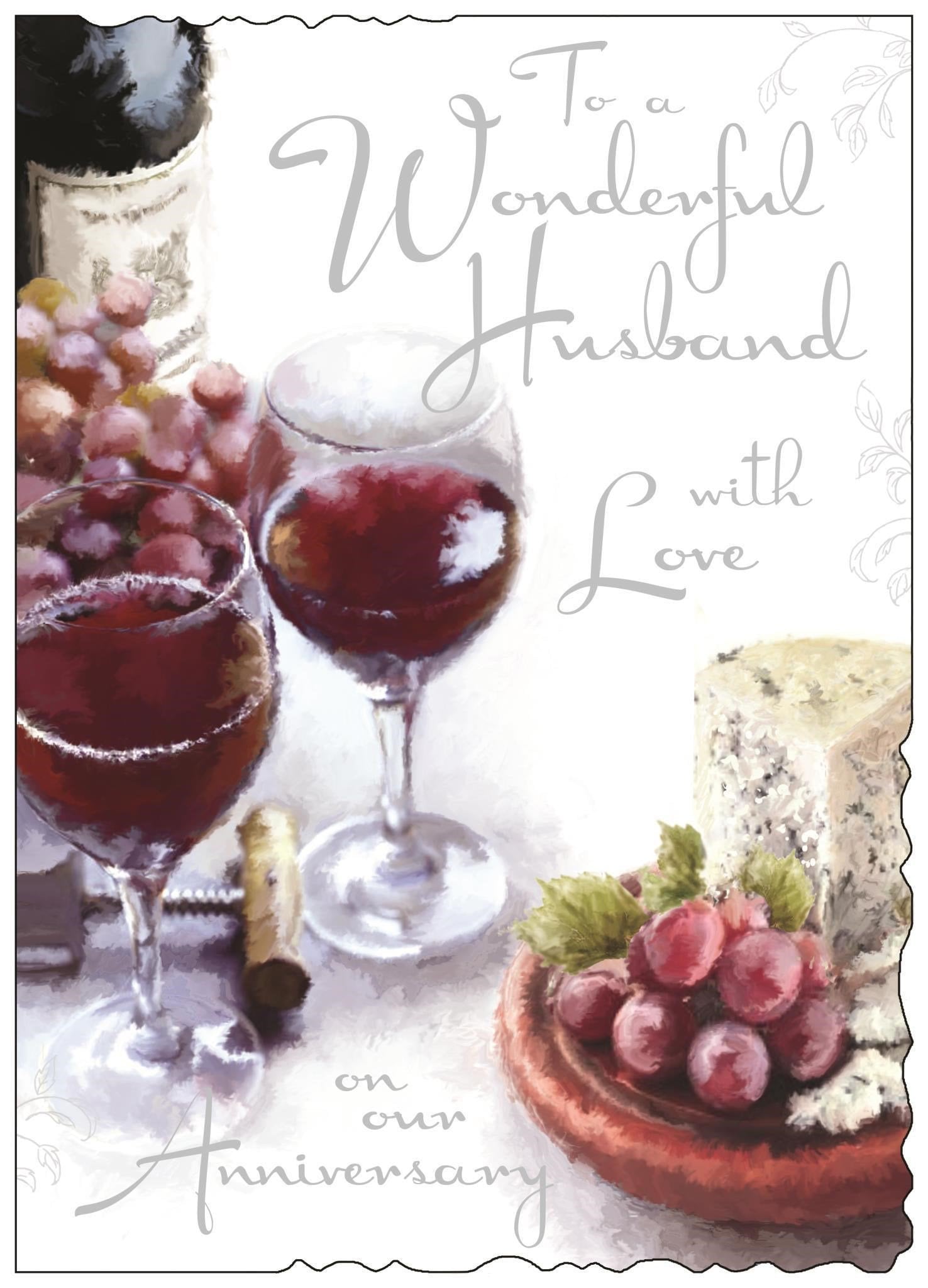 Front of Anniversary Husband Food Drink Greetings Card