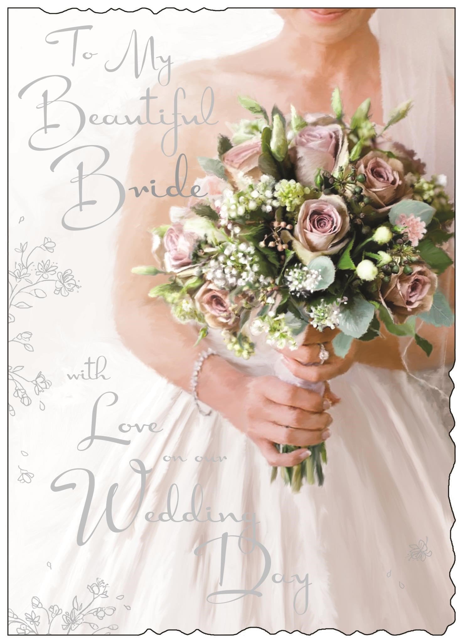 Front of Wedding Bride Bouquet Greetings Card