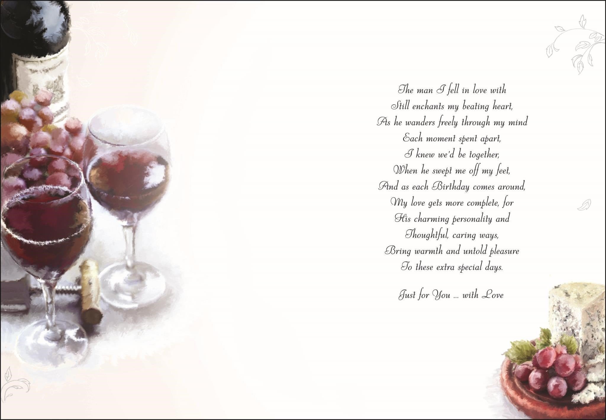 Inside of Husband Birthday Food Drink Greetings Card