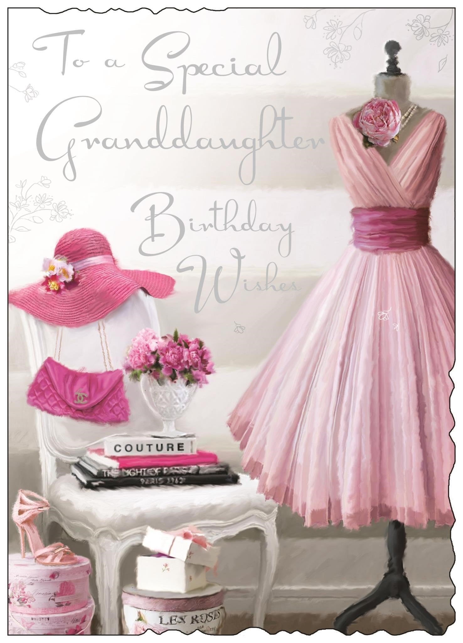Front of Granddaughter Birthday Gown Greetings Card