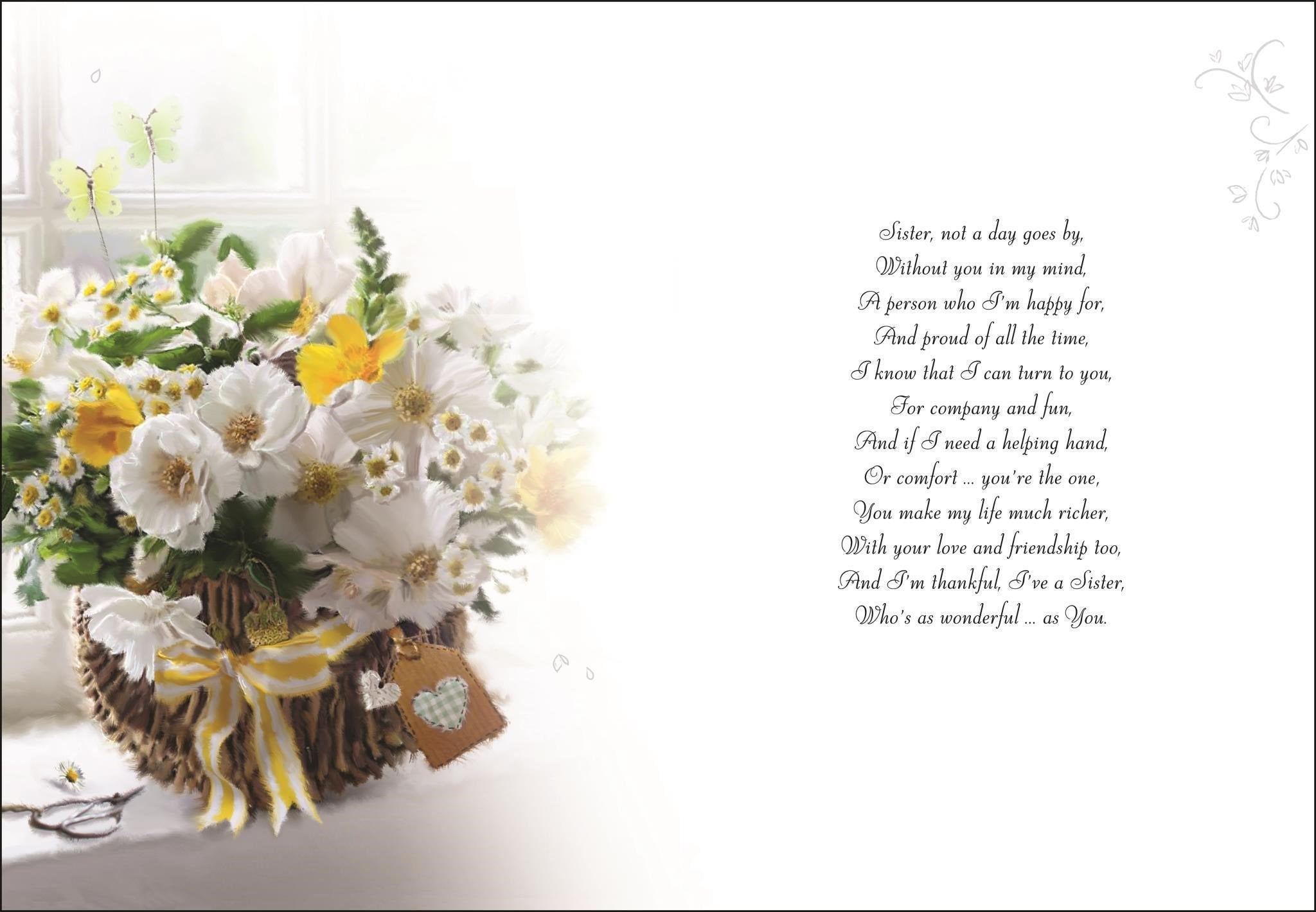 Inside of Sister Birthday Bouquet Greetings Card