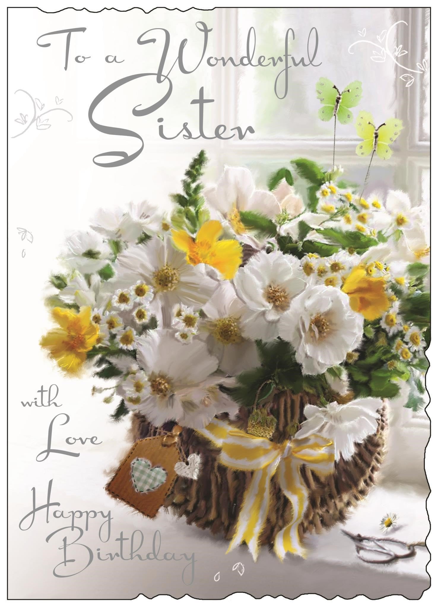 Front of Sister Birthday Bouquet Greetings Card