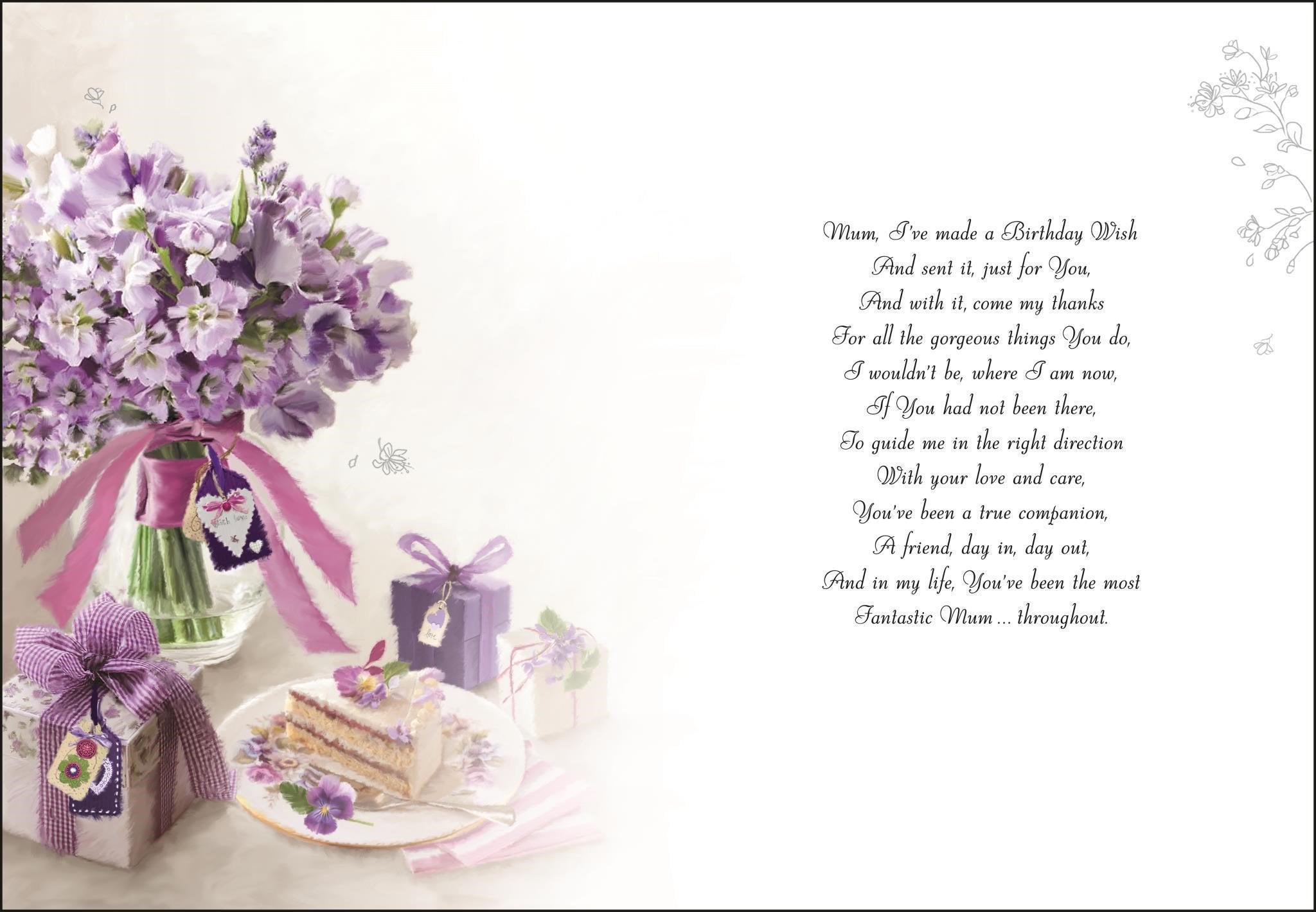 Inside of Mum Birthday Purple Flowers Greetings Card