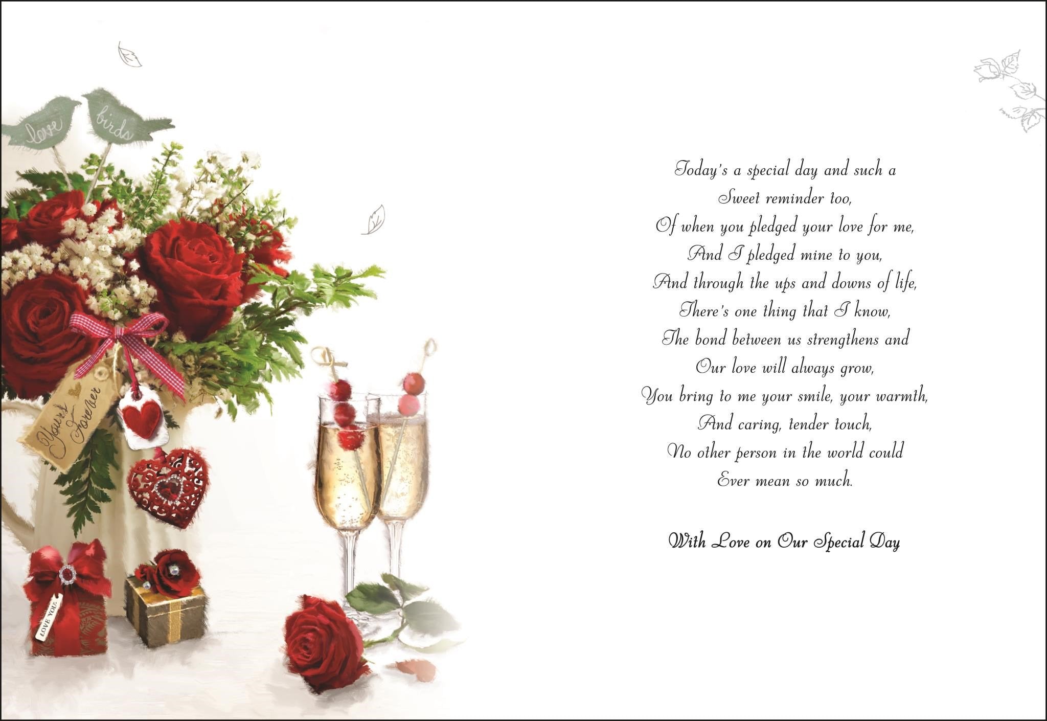 Inside of Wife Anniversary Love Birds Greetings Card