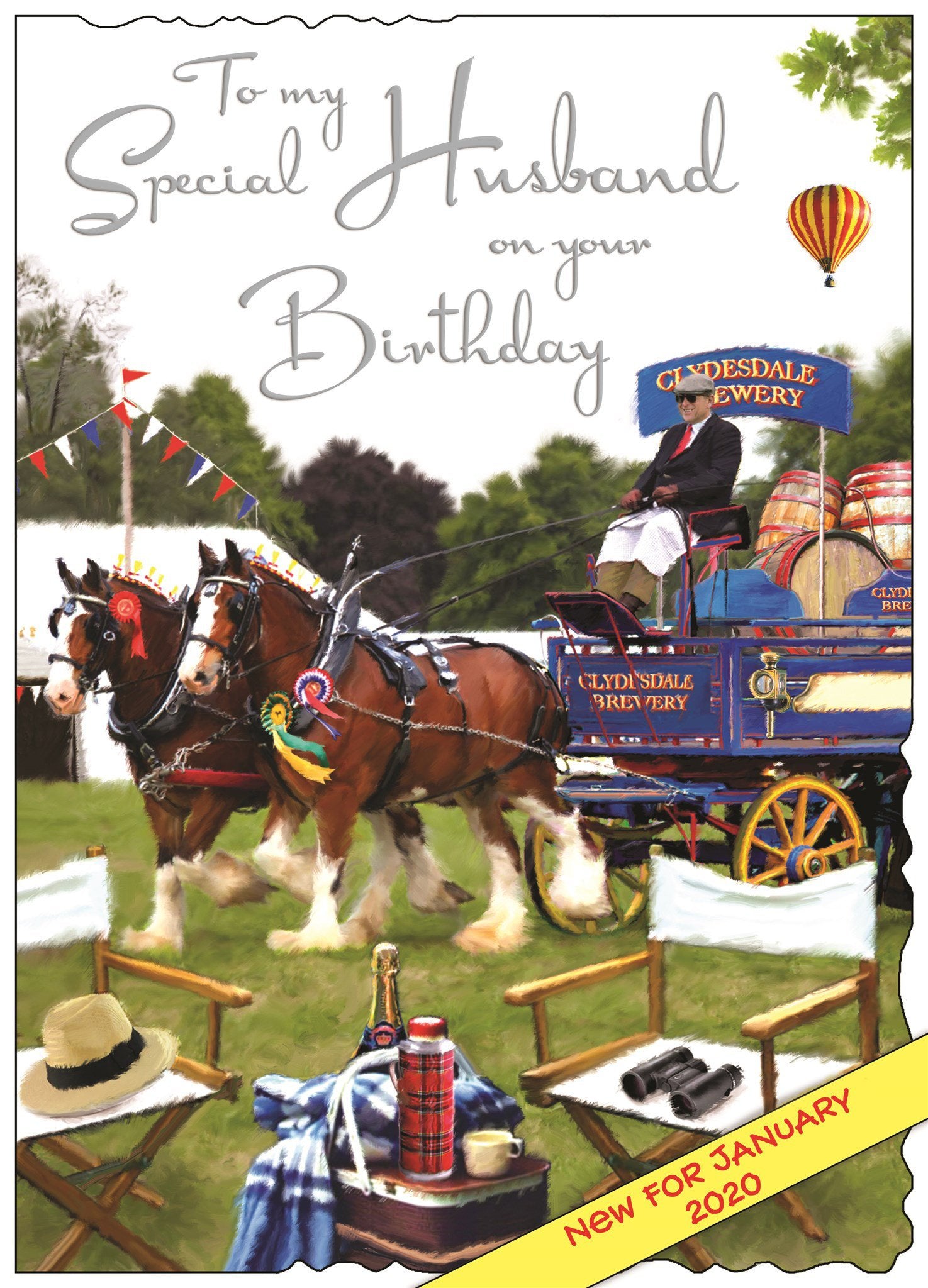 Front of Husband Dray Wagon Greetings Card