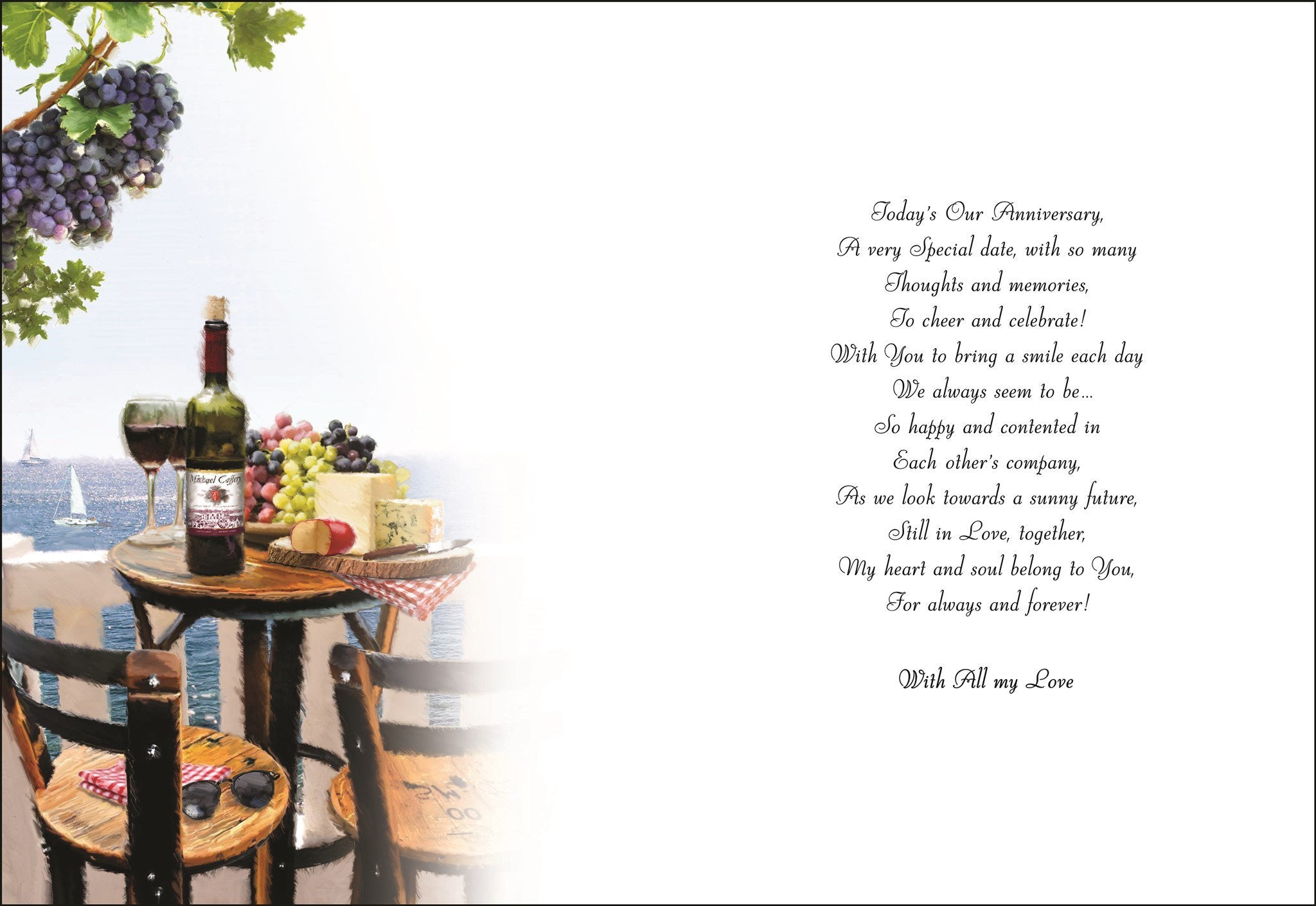 Inside of Husband Anniversary Sea View Greetings Card