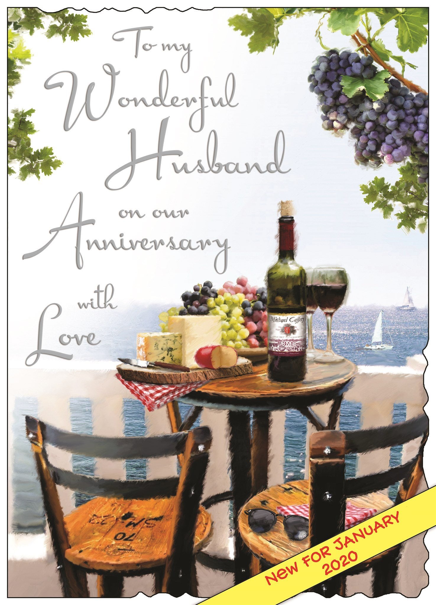 Front of Husband Anniversary Sea View Greetings Card