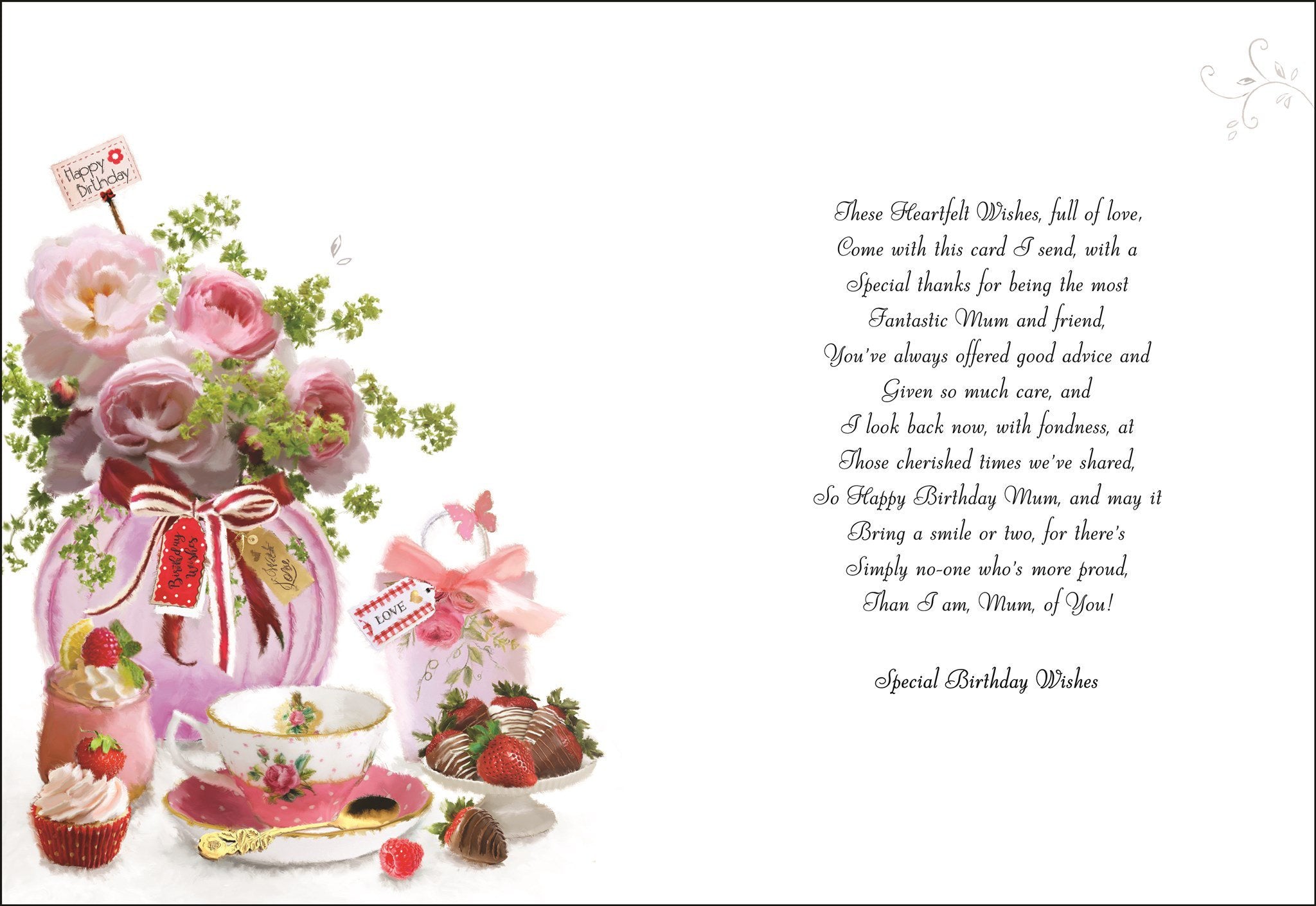 Inside of Mum Birthday Choc Strawberries Greetings Card