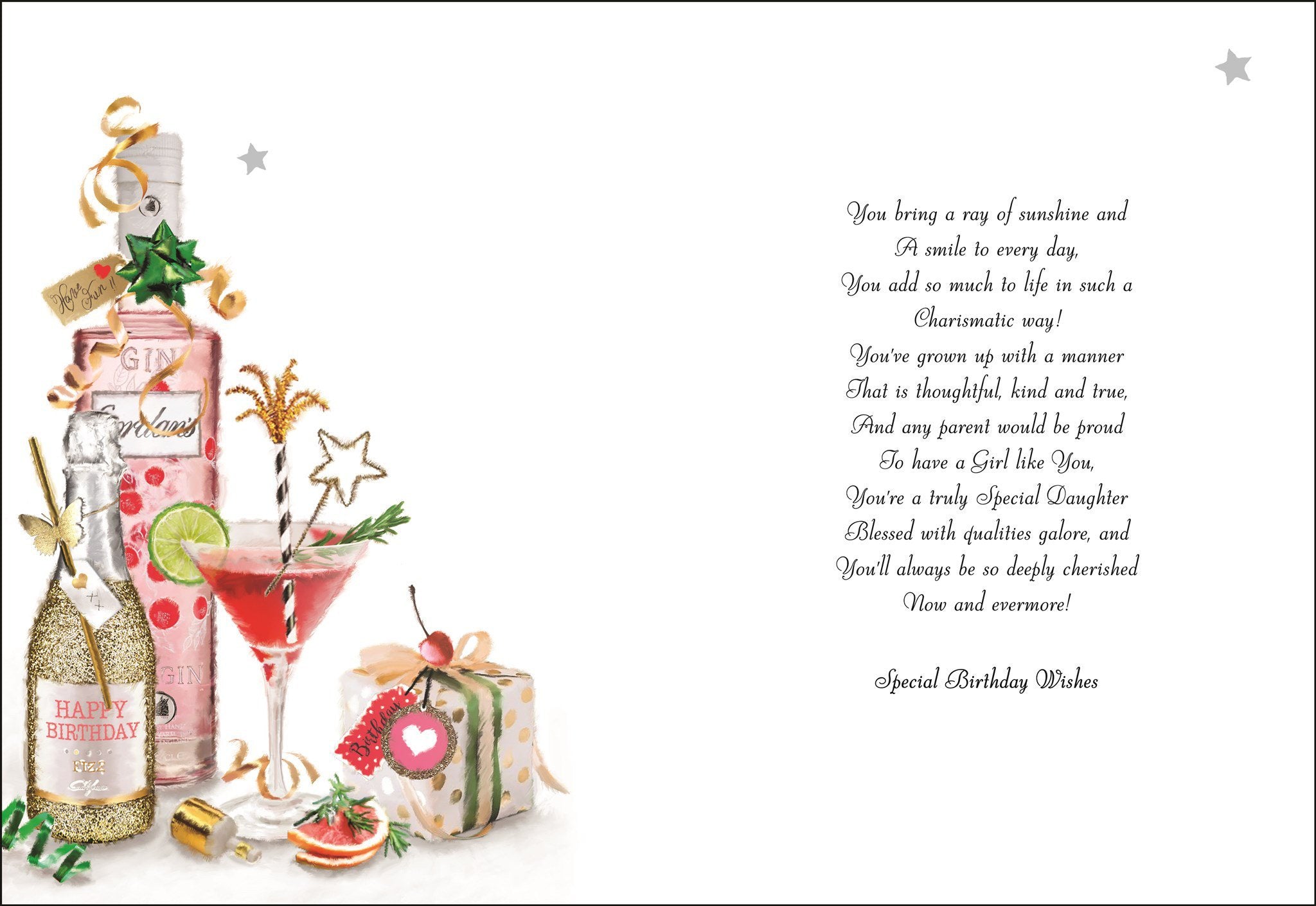 Inside of Daughter Birthday Gin Greetings Card