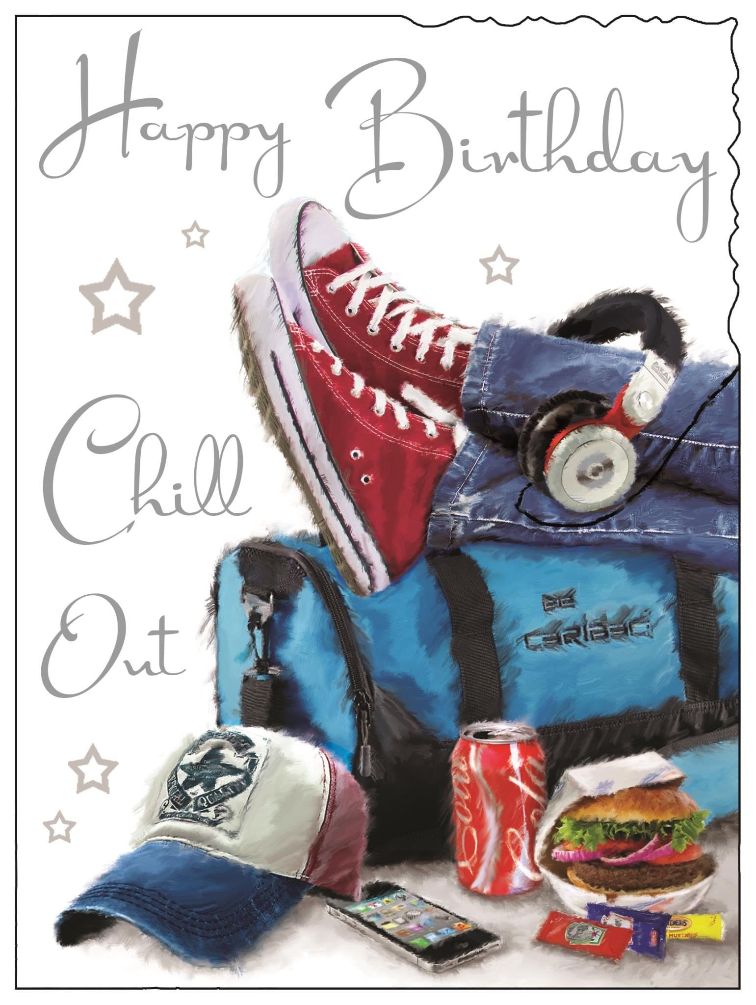 Front of Open Male Birthday Sports Bag Greetings Card