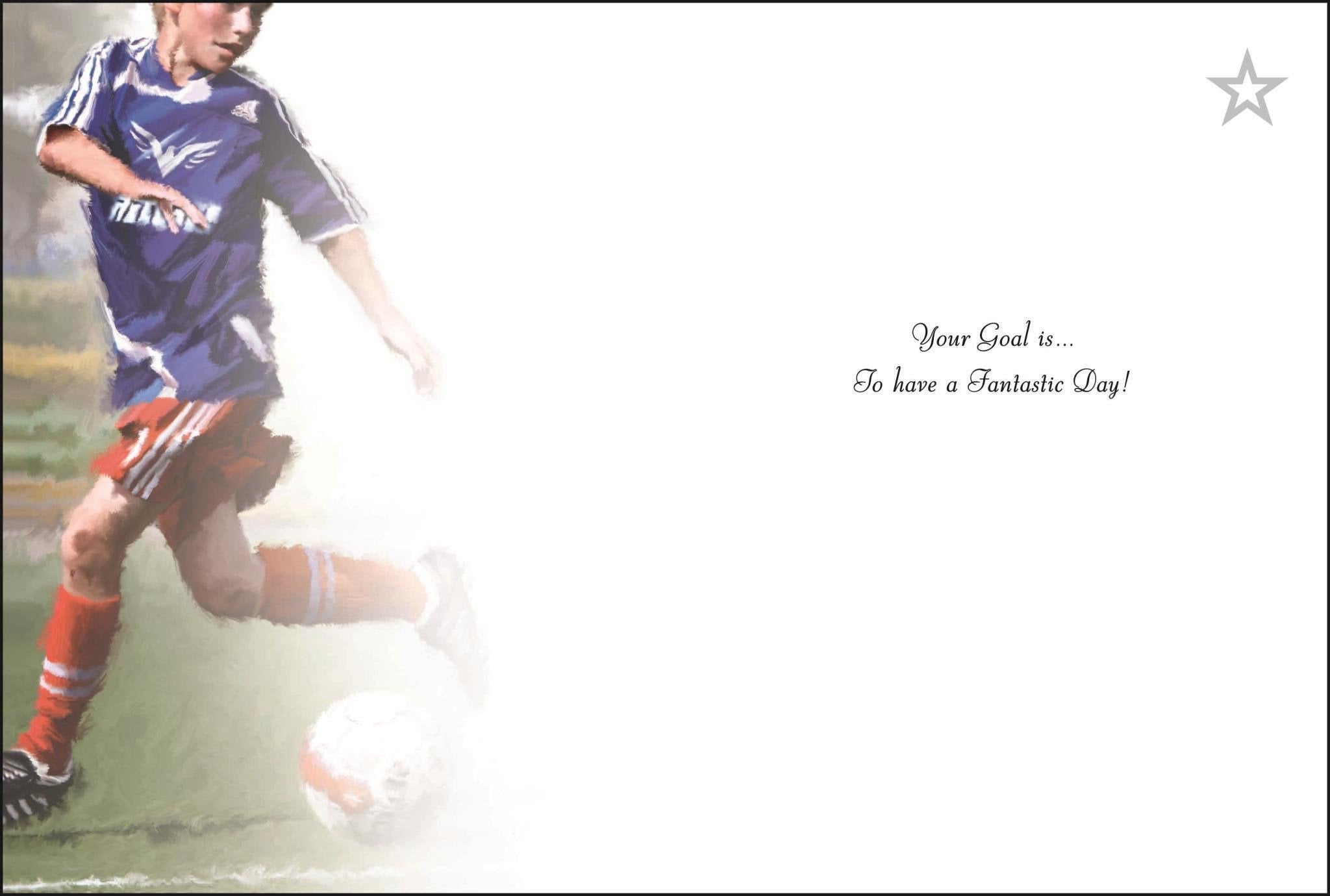 Inside of Open Male Birthday Football Boy Greetings Card