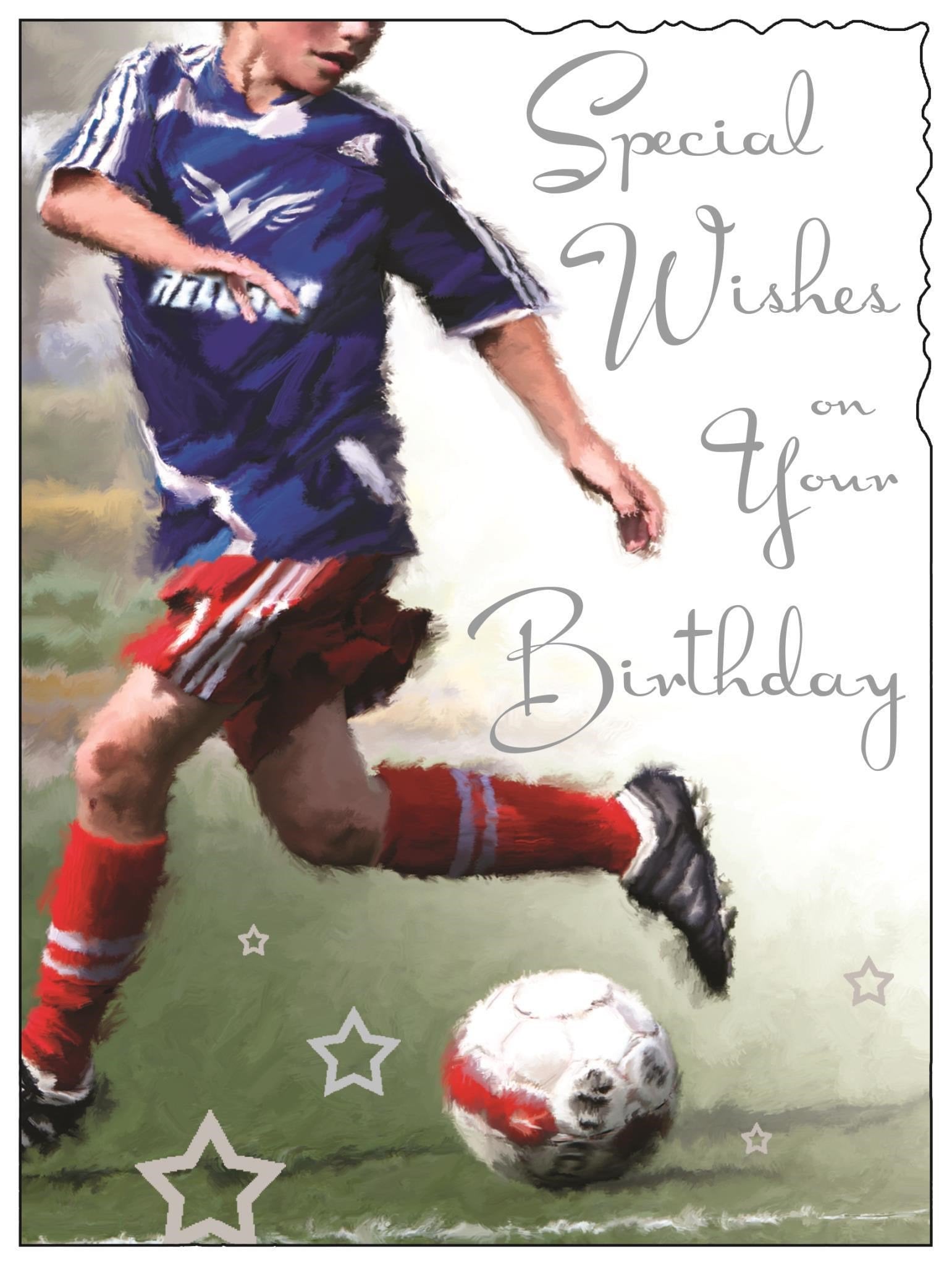 Front of Open Male Birthday Football Boy Greetings Card