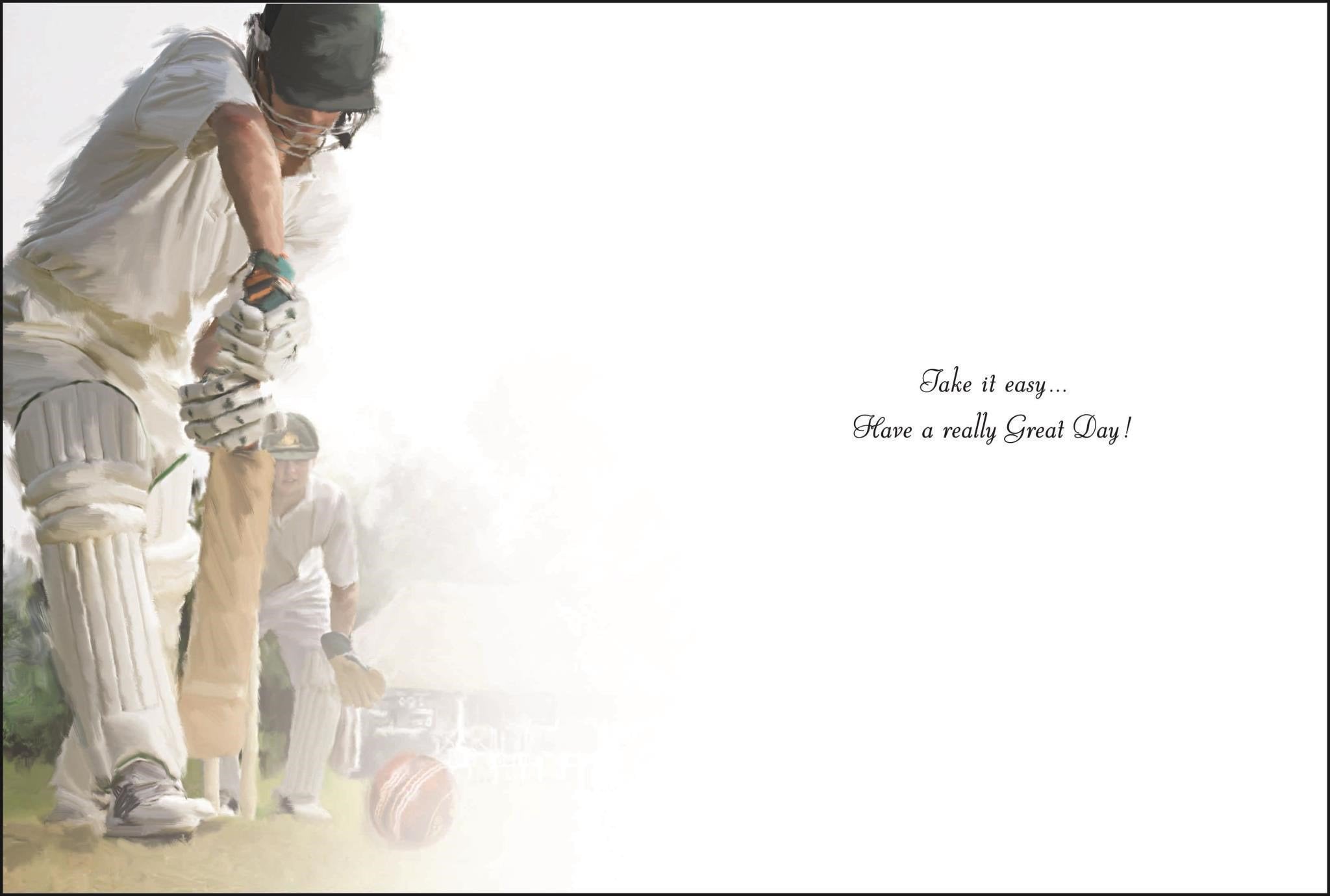 Inside of Open Male Birthday Cricketer Greetings Card