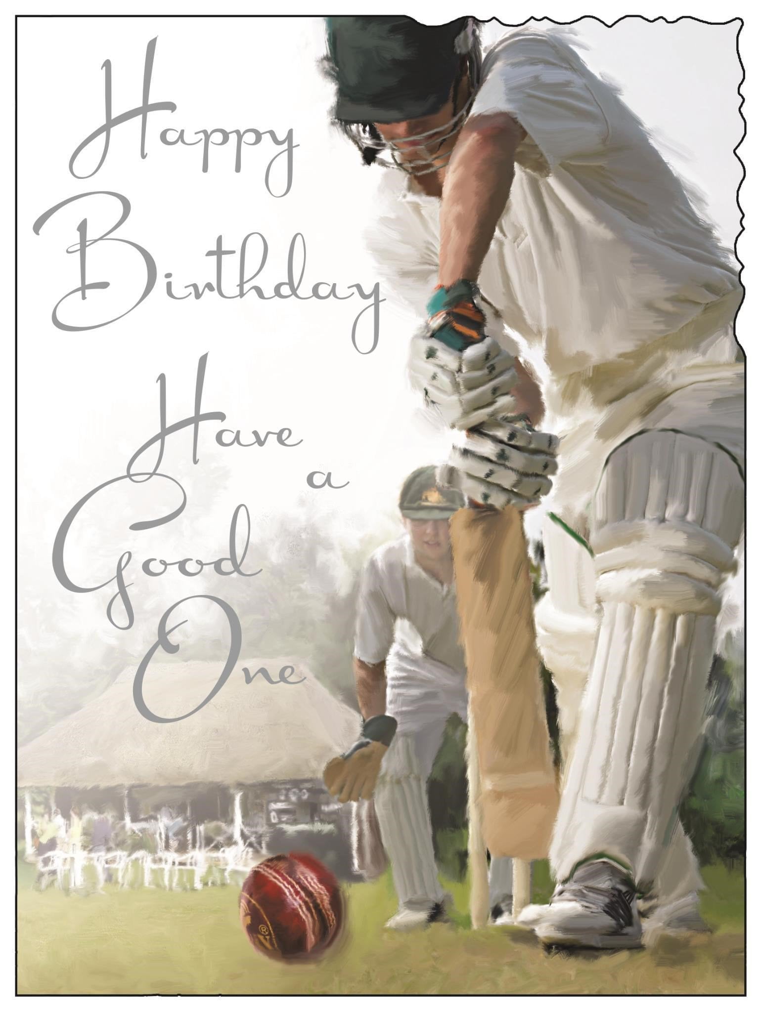 Front of Open Male Birthday Cricketer Greetings Card