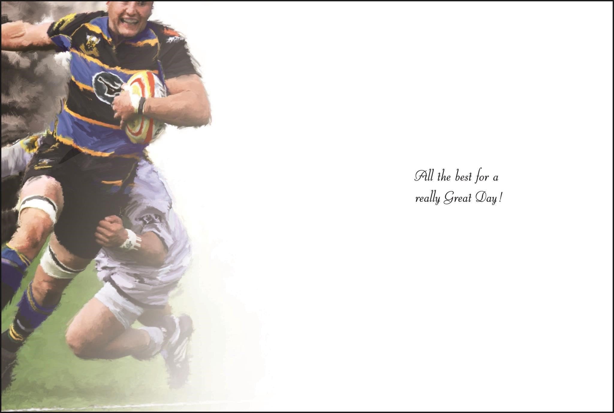 Inside of Open Male Birthday Rugby Greetings Card