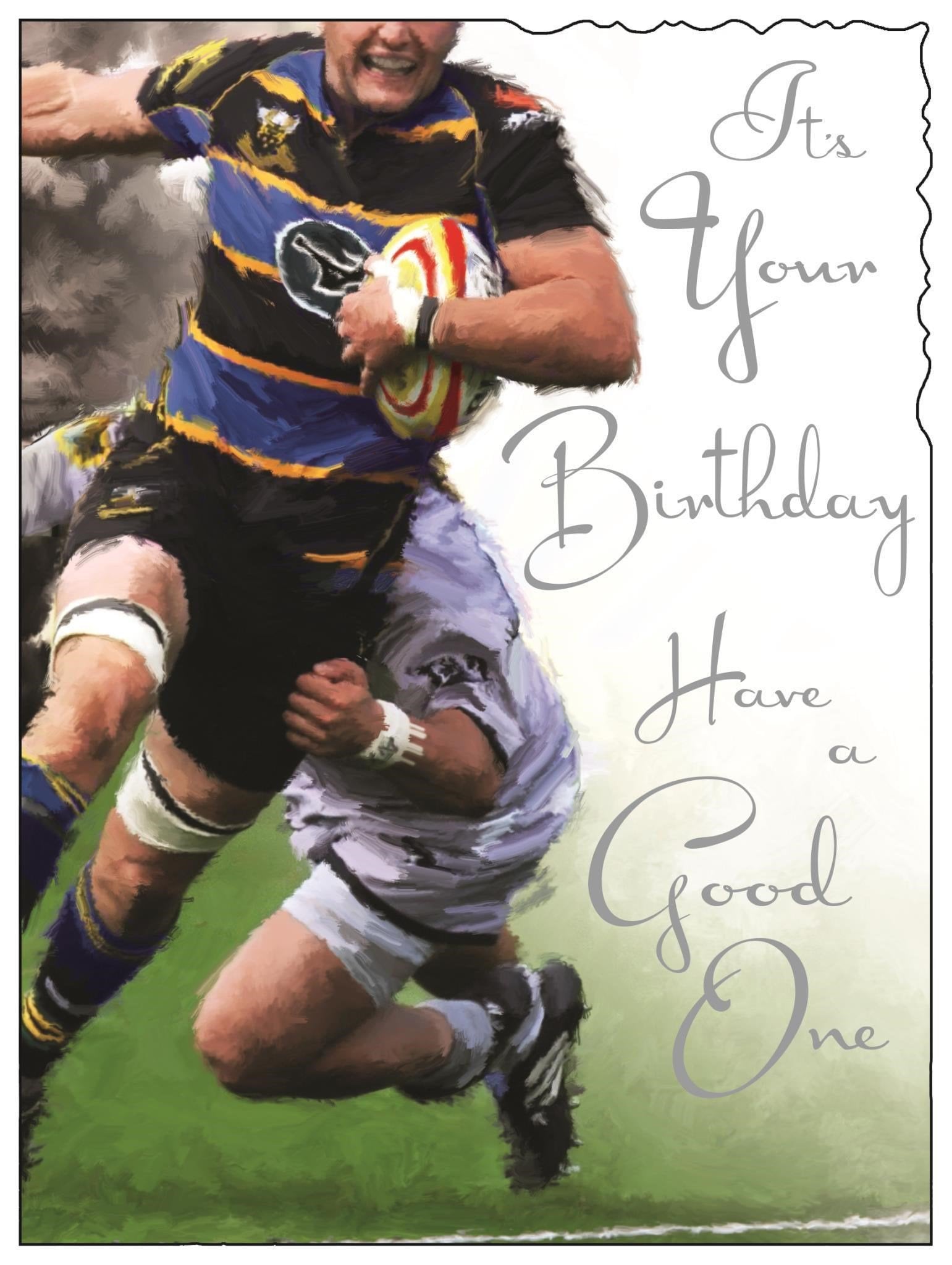 Front of Open Male Birthday Rugby Greetings Card