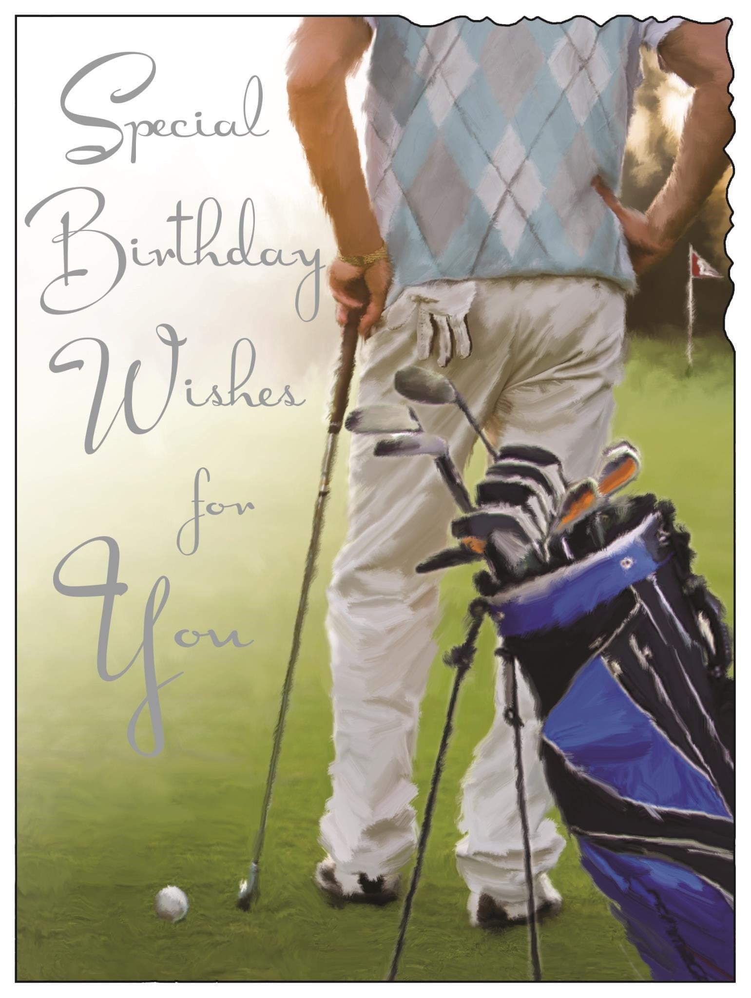 Front of Open Male Birthday Golfer Greetings Card