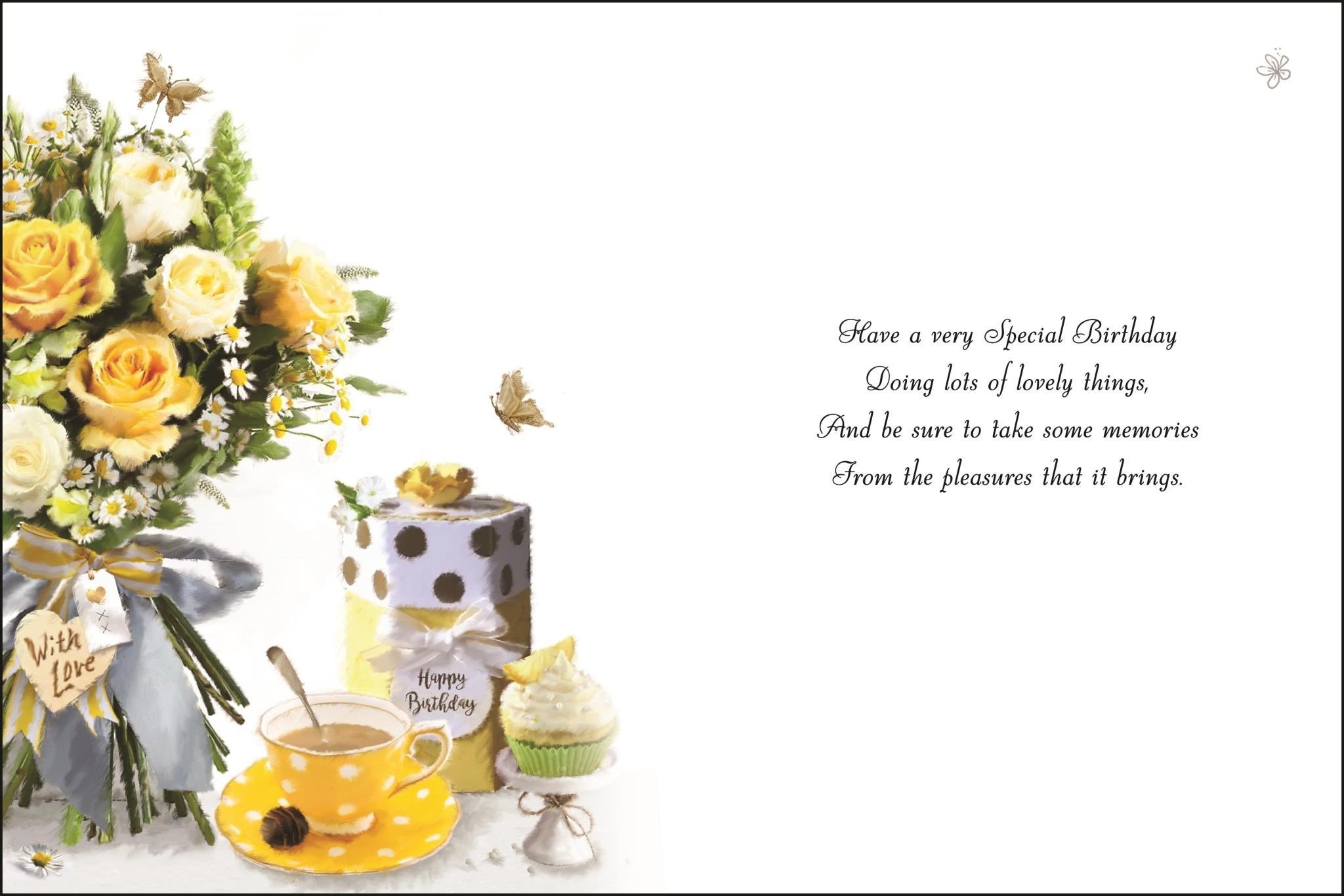 Inside of Open Female Birthday Spotty Teacup Greetings Card