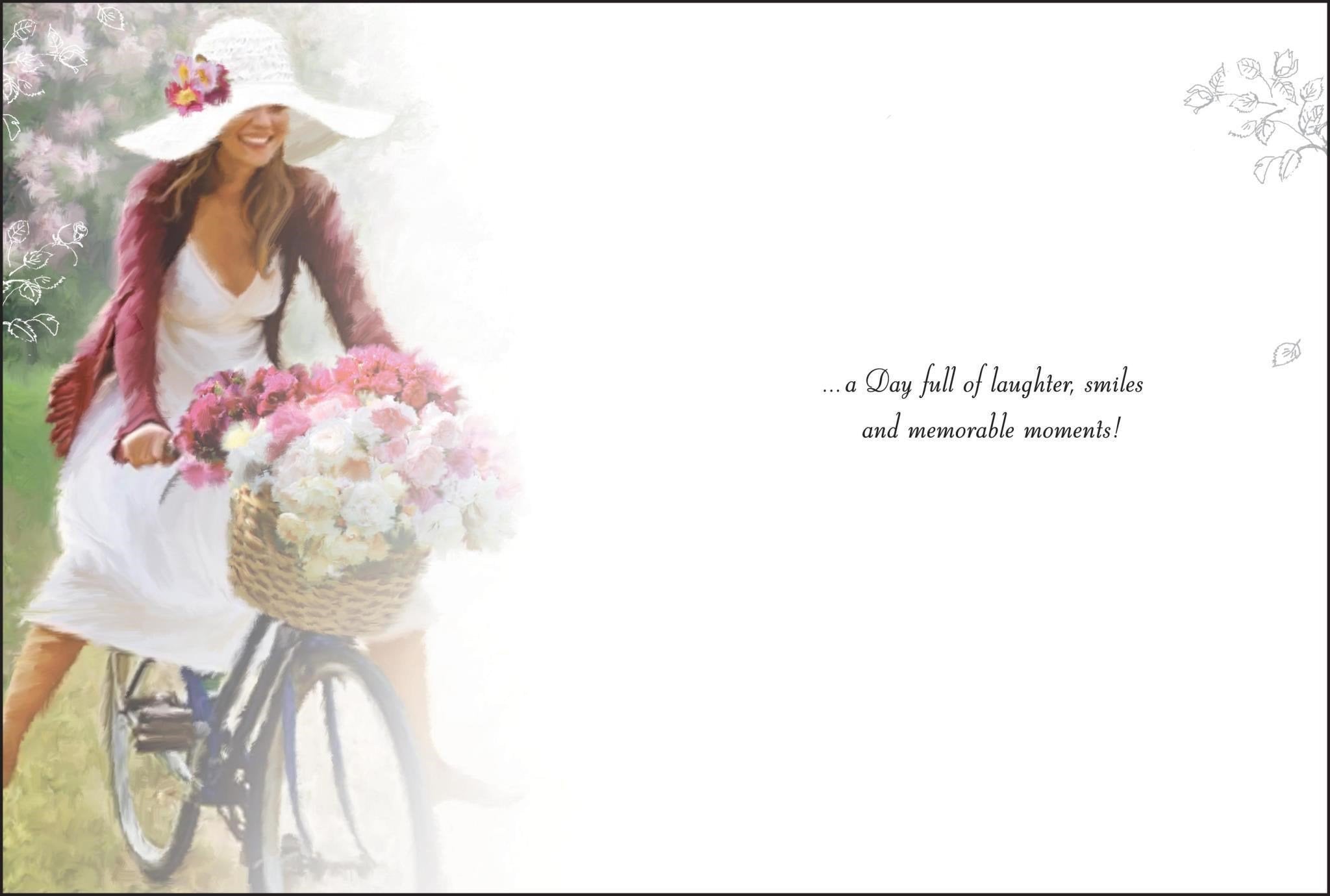 Inside of Open Female Birthday Bike Greetings Card