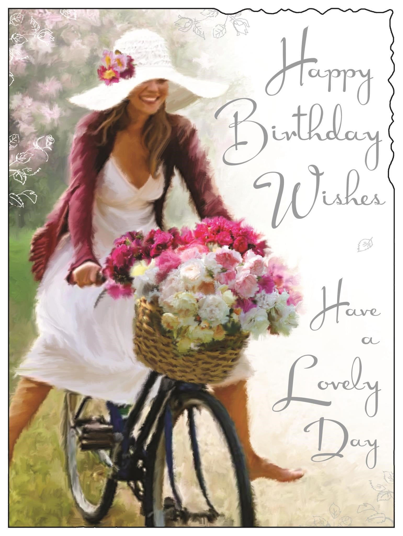 Front of Open Female Birthday Bike Greetings Card