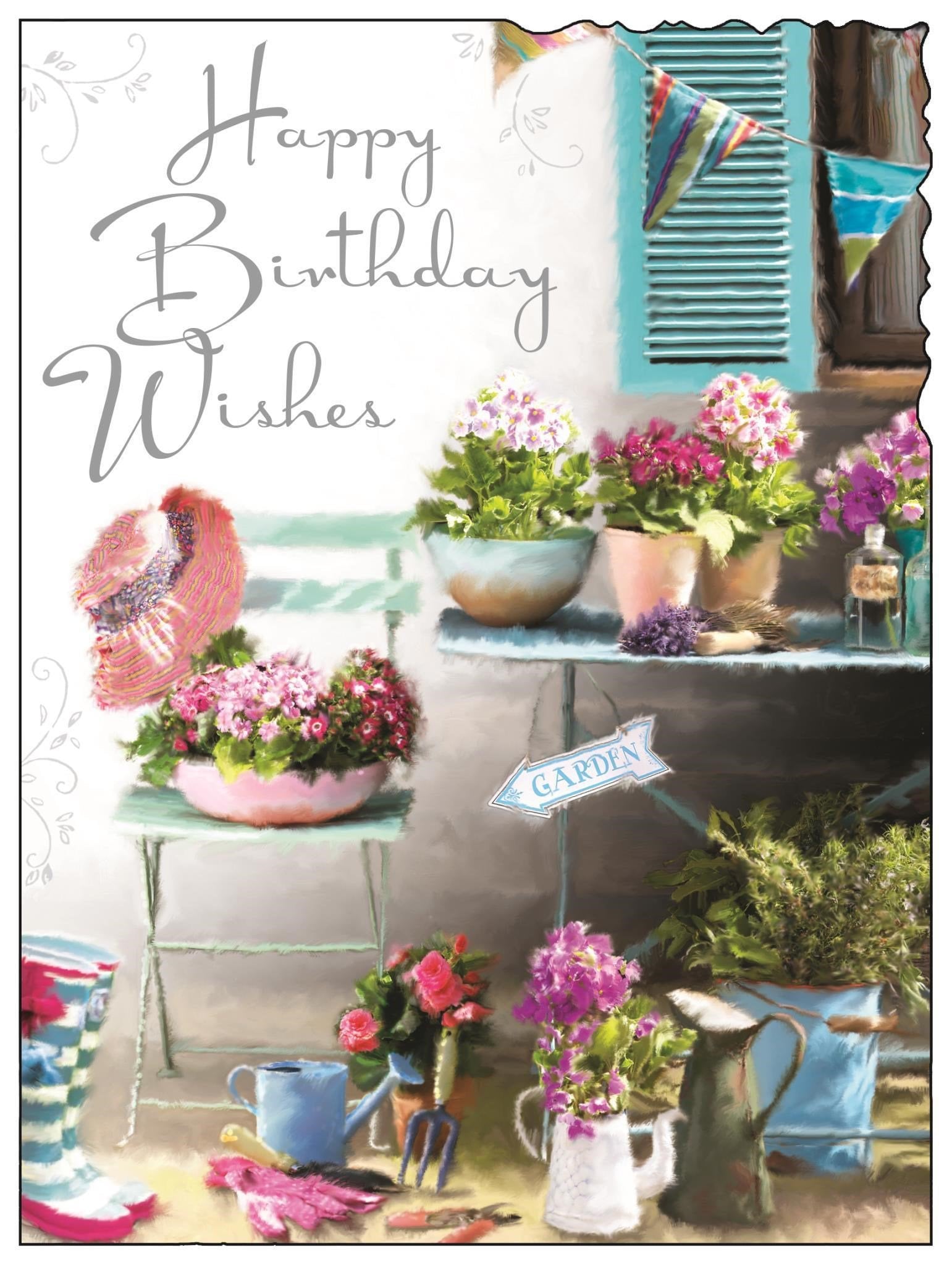 Front of Birthday Wishes Garden Plants Greetings Card