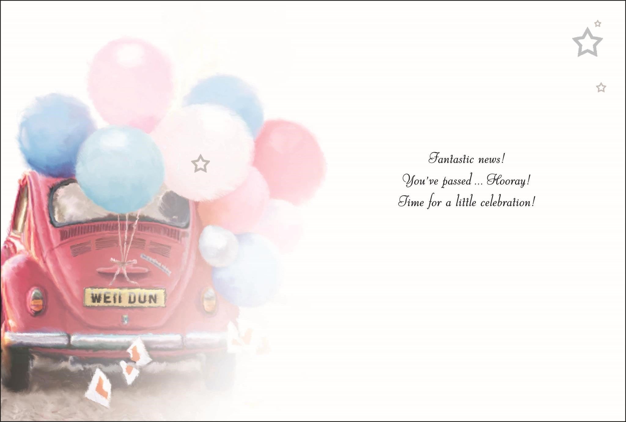 Inside of Passed Your Test Car Balloons Greetings Card