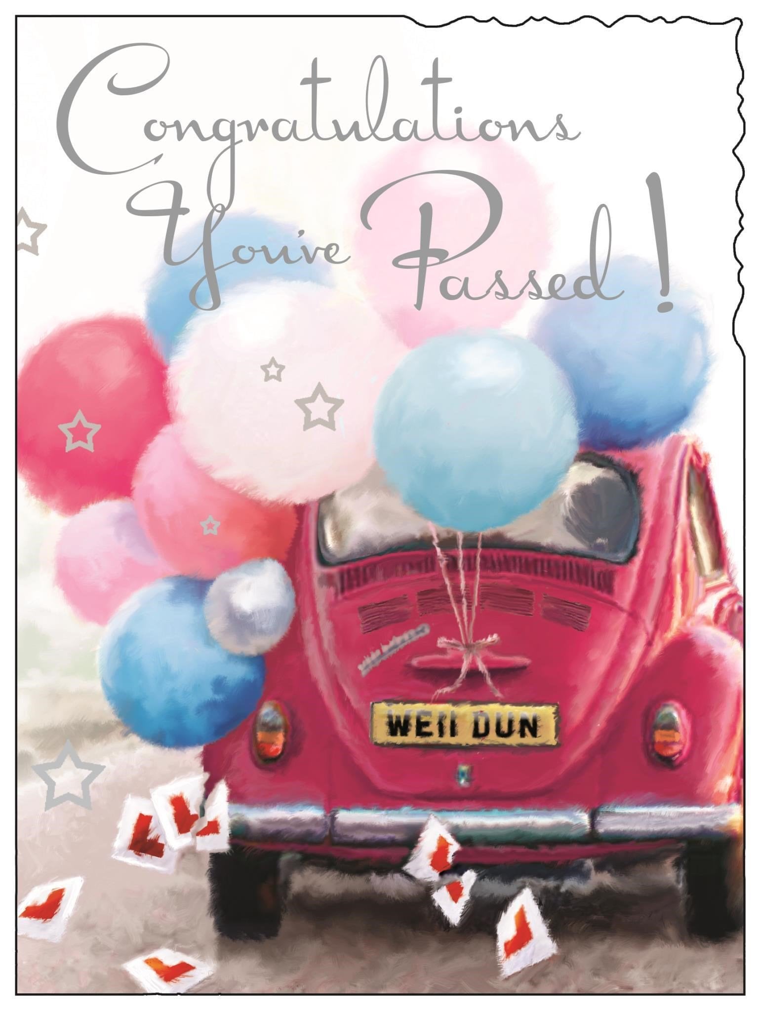 Front of Passed Your Test Car Balloons Greetings Card
