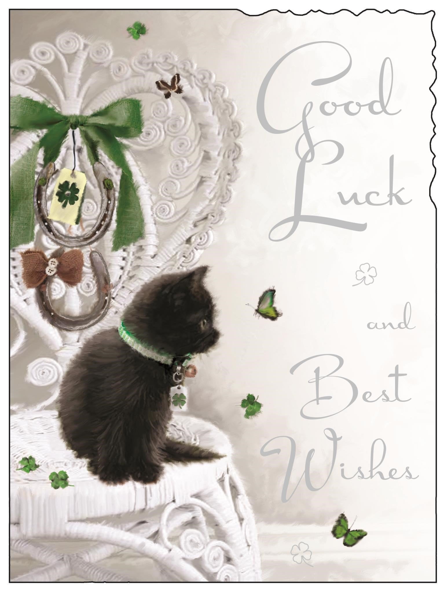 Front of Good Luck Black Cat Greetings Card