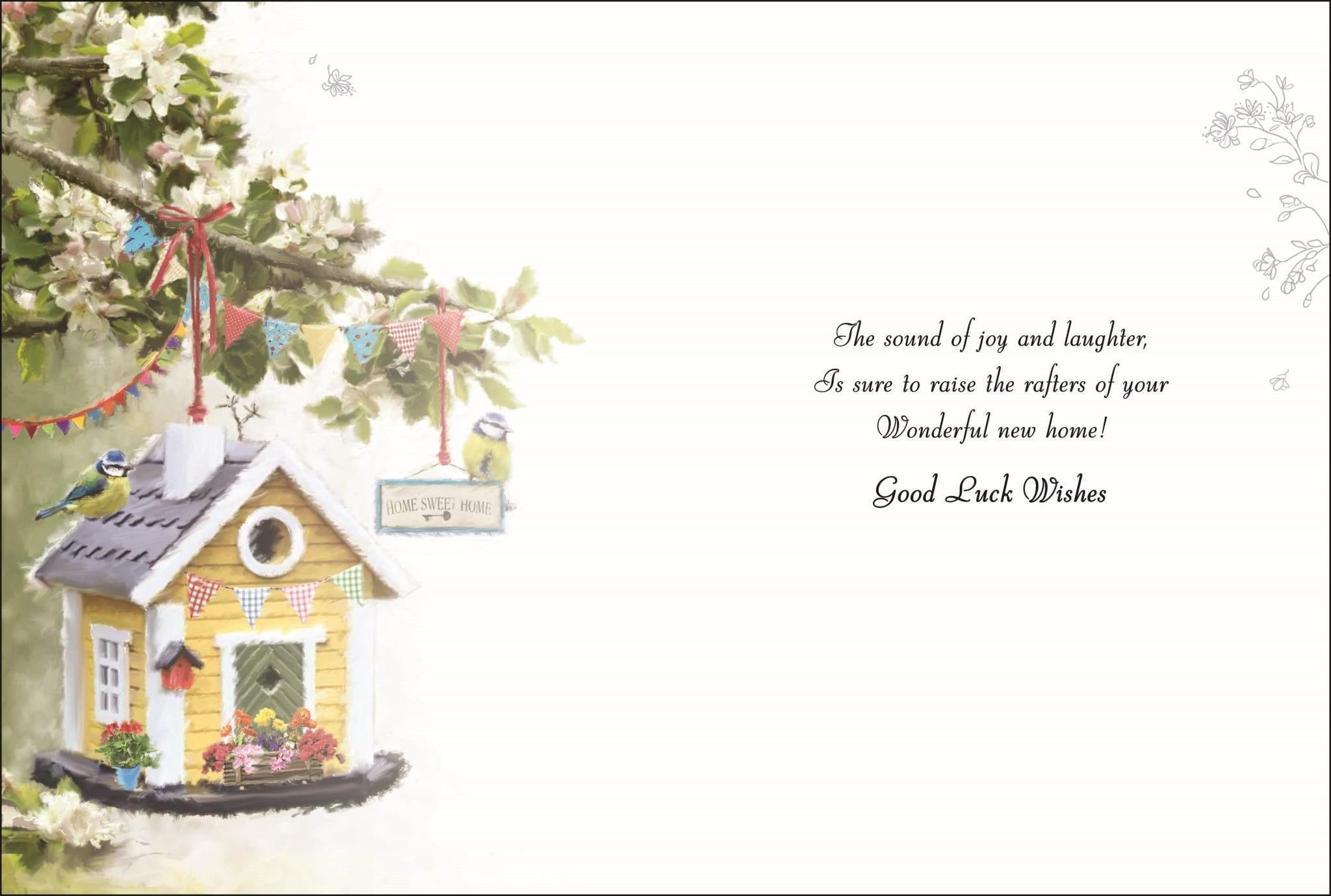Inside of New Home Bird Table Greetings Card